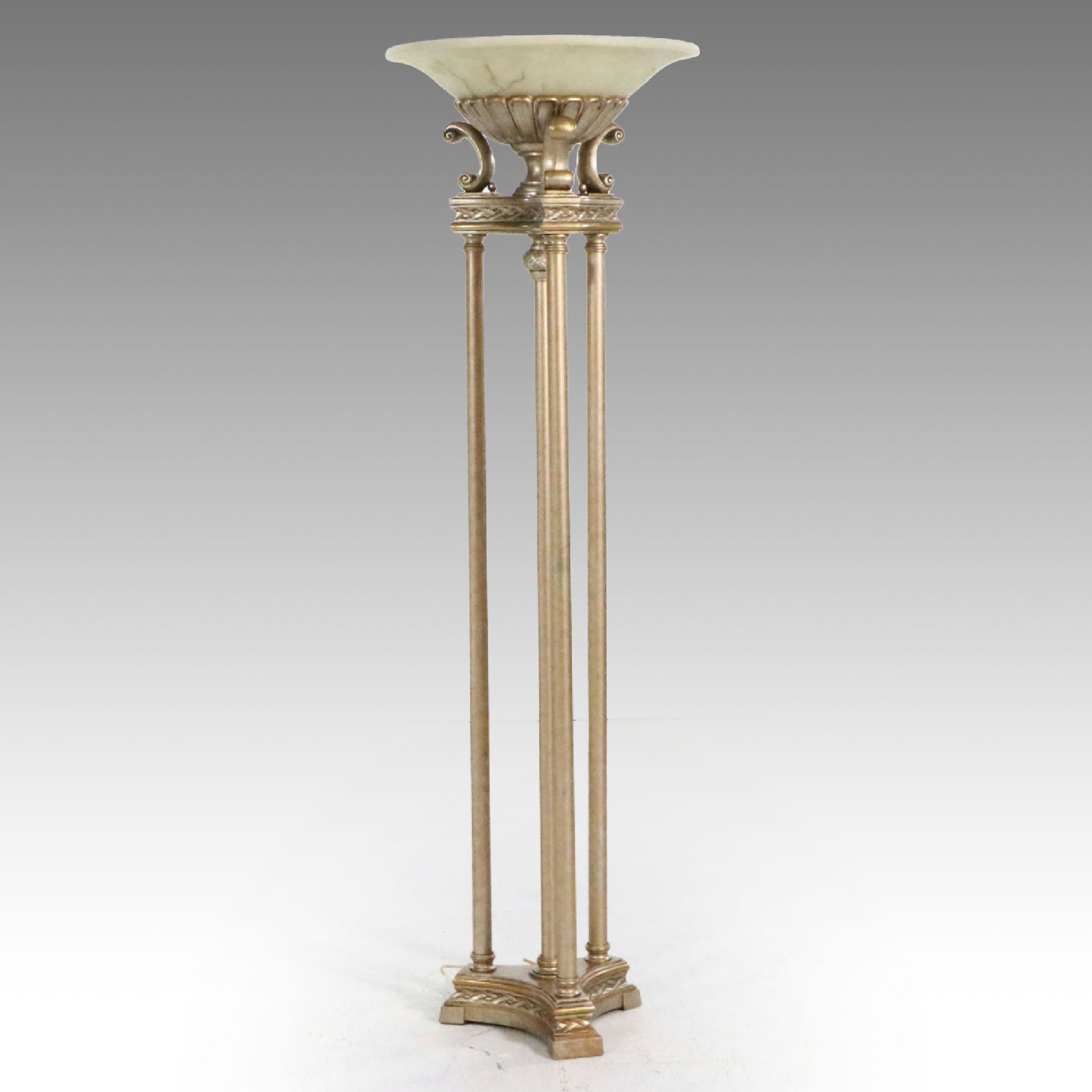 Neoclassical Style Champagne Gilt and Alabaster Glass Torchiere Floor Lamp