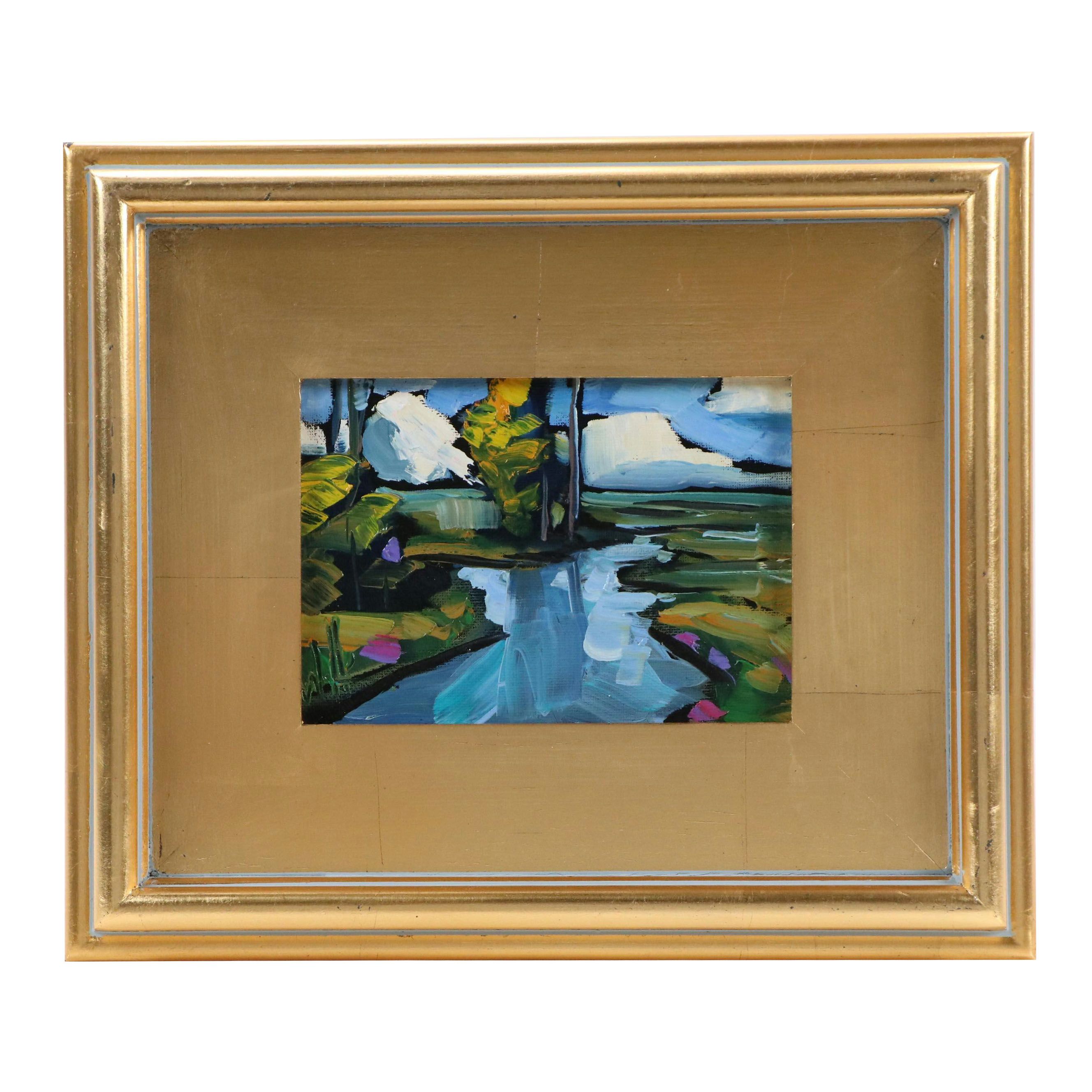 William Hawkins Abstract River Landscape Oil Painting