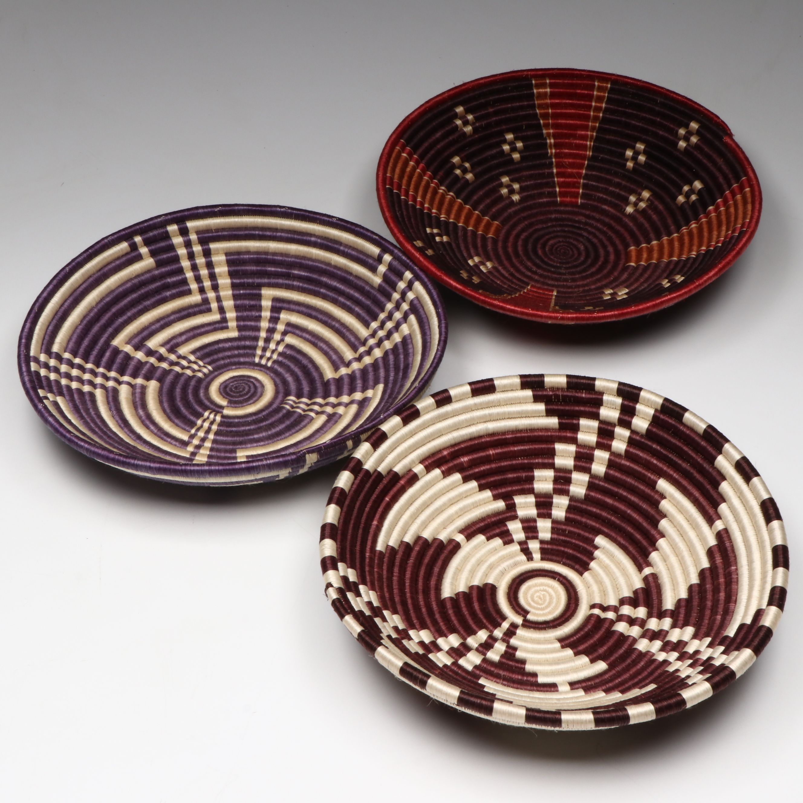 Rwandan Handwoven Sisal and Sweetgrass Fiber Representational Baskets