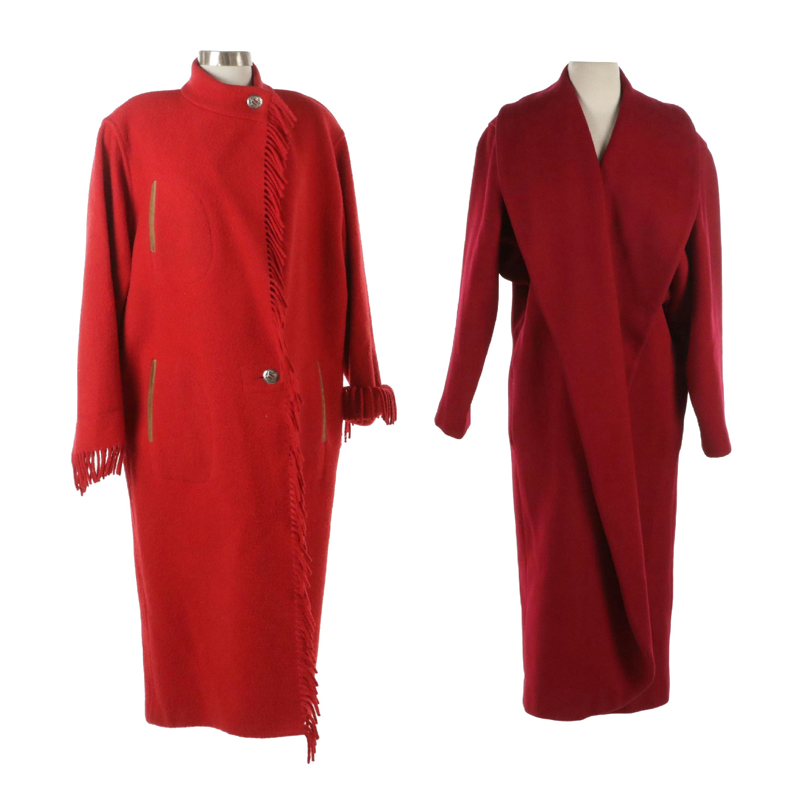 Gallery Vintage Red Wool Fringed Western Coat & Gidding Jenny Shawl Collar Coat