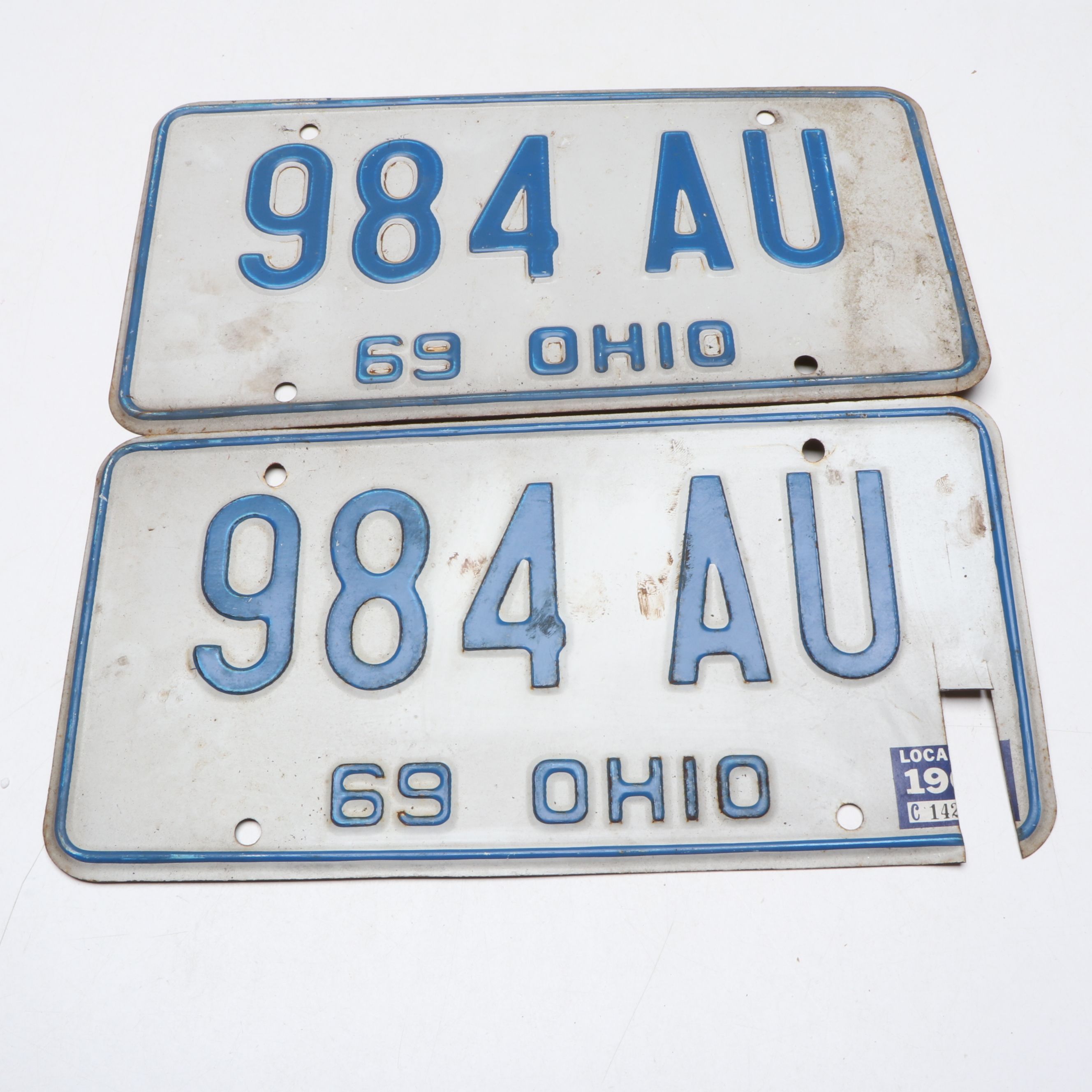 1969 Ohio Blue and White License Plates and Tag