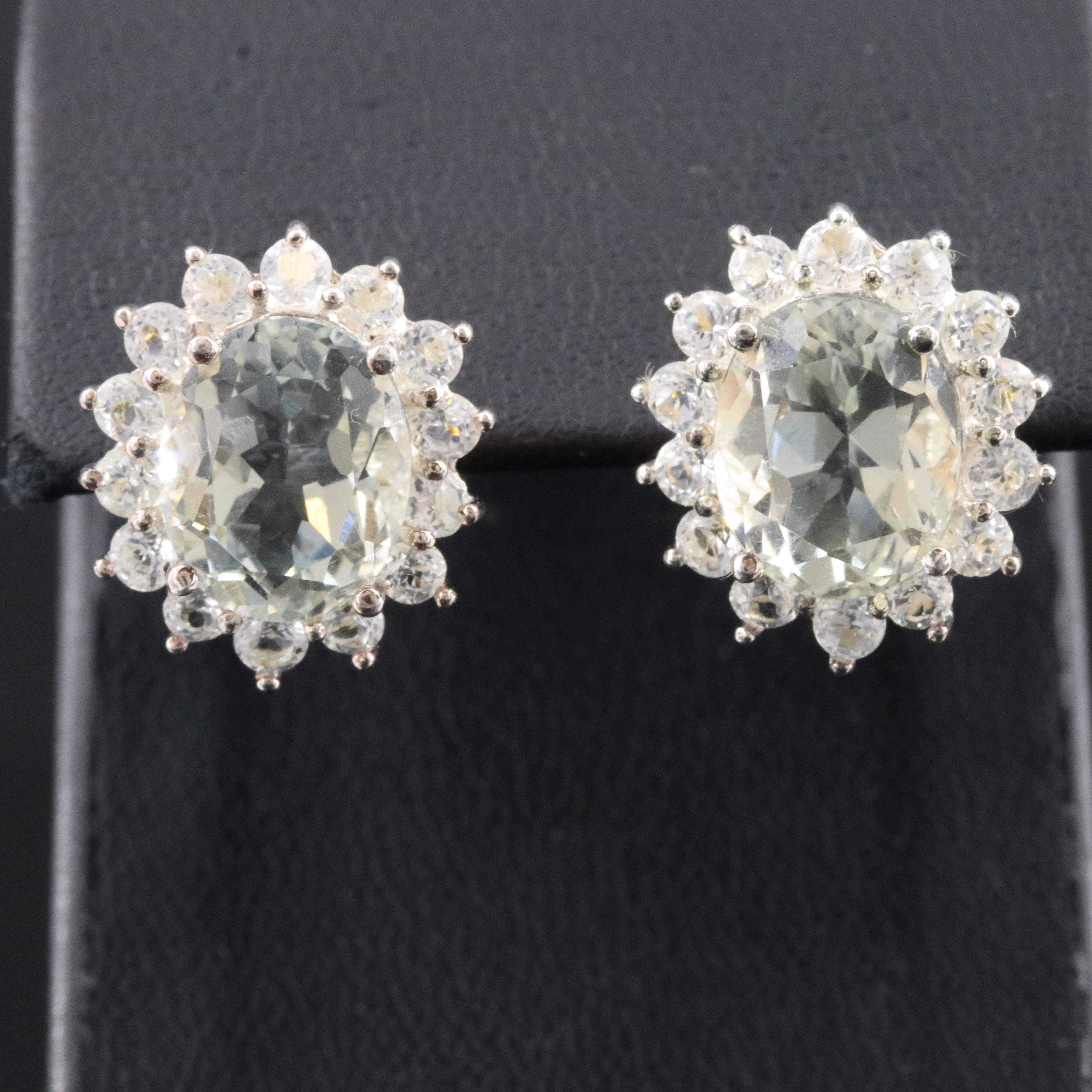 Sterling Prasiolite and White Topaz Halo Earrings