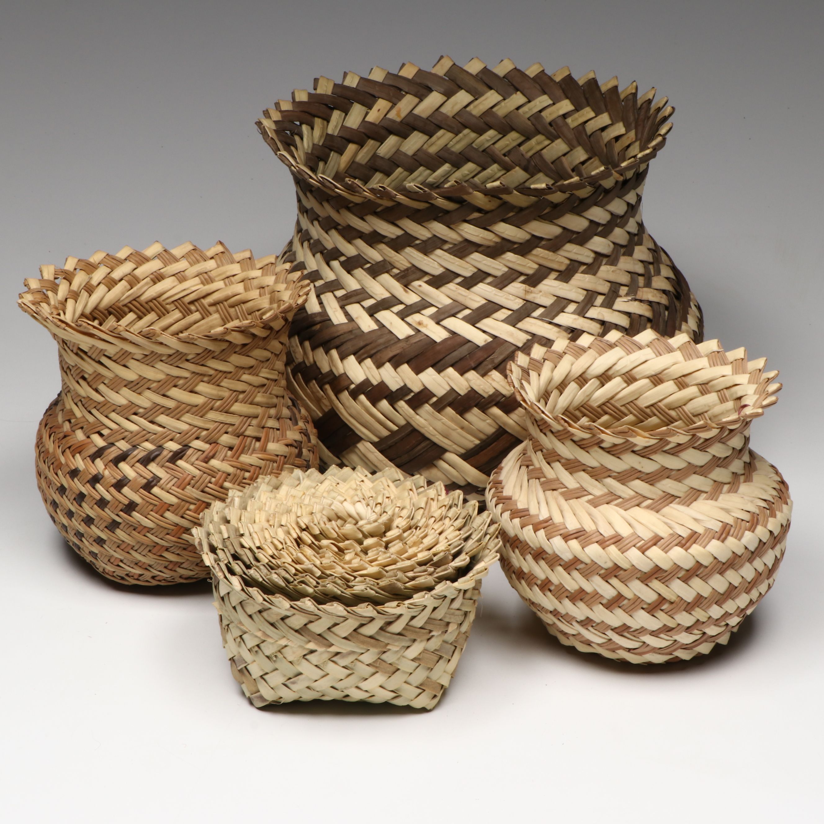 Mexican Double Weave Pine Needle and Sotol Tarahumara Baskets