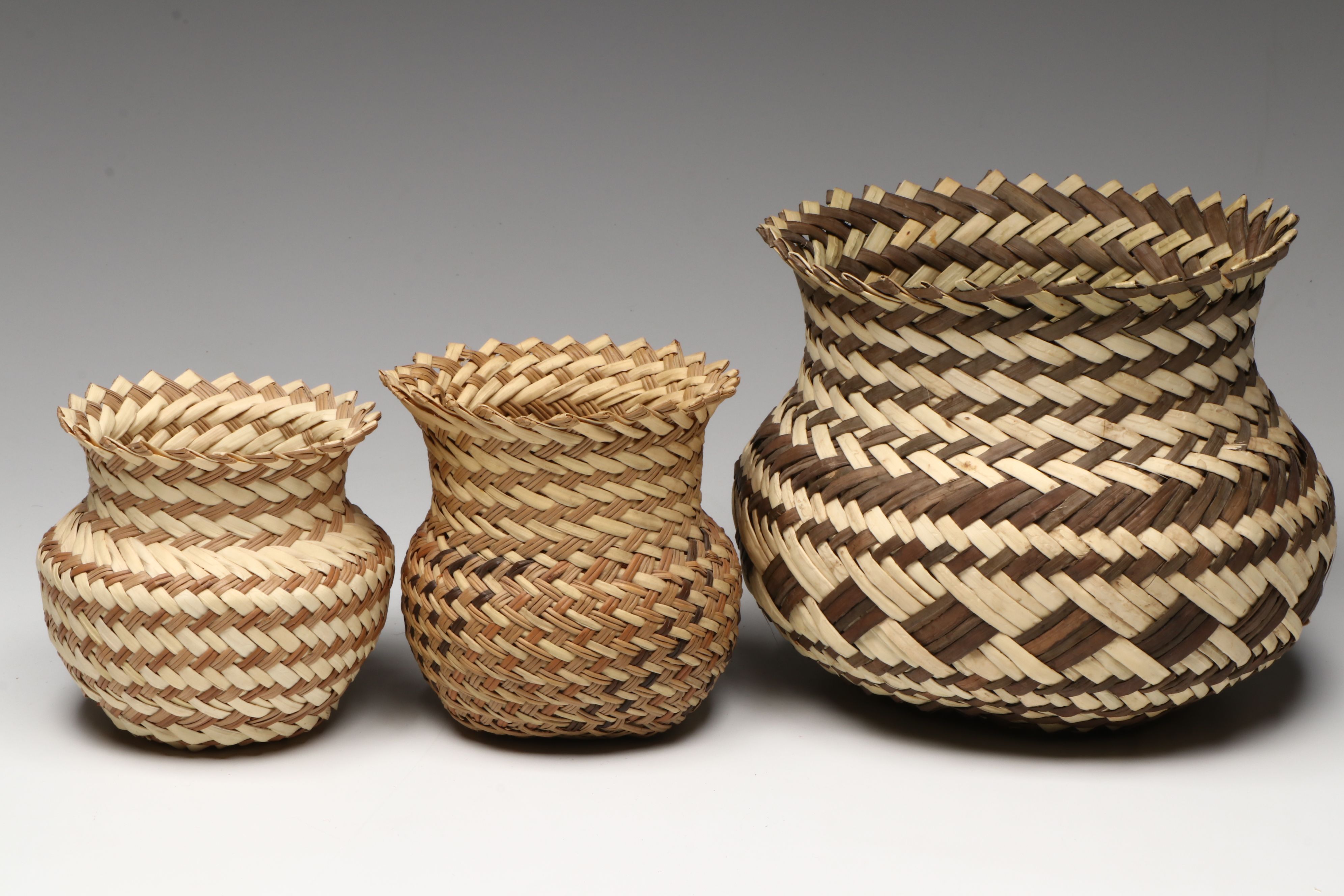 Mexican Double Weave Pine Needle and Sotol Tarahumara Baskets