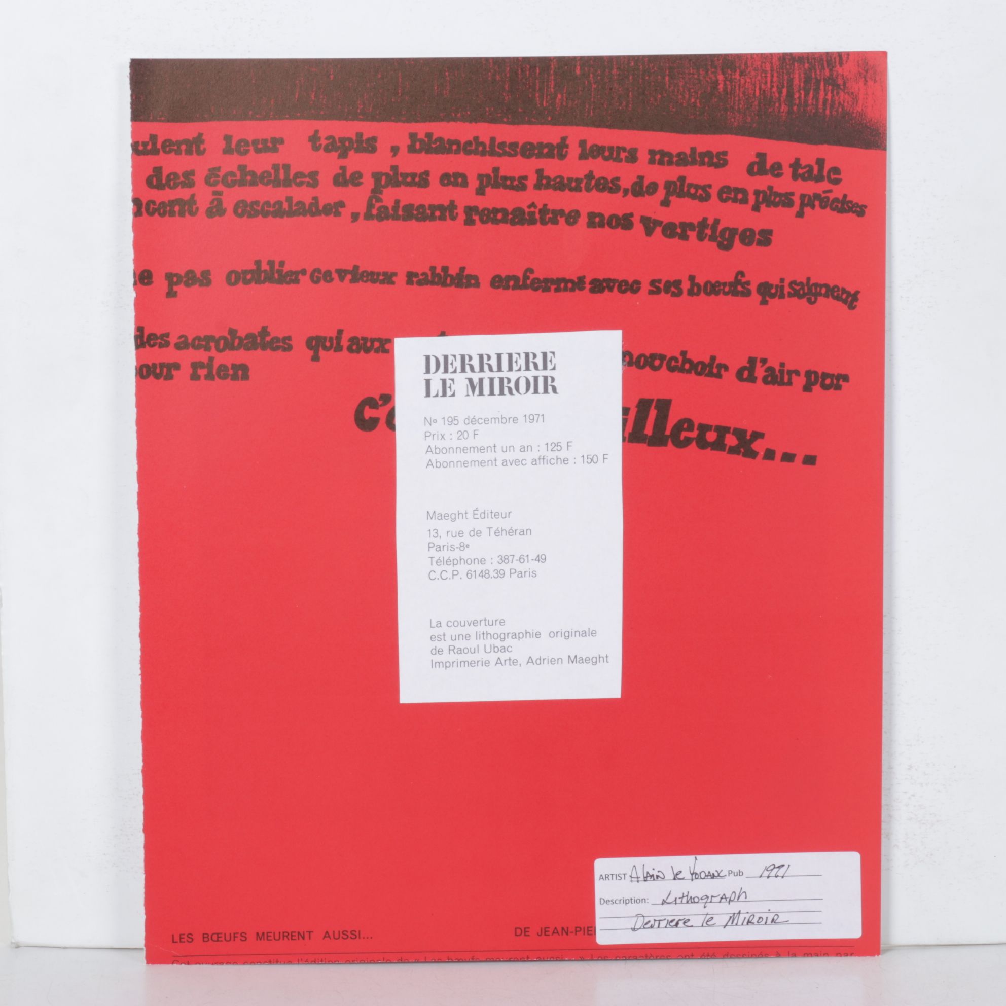 Alain Le Yaouanc Lithograph for "Derriére le Miroir," 1971