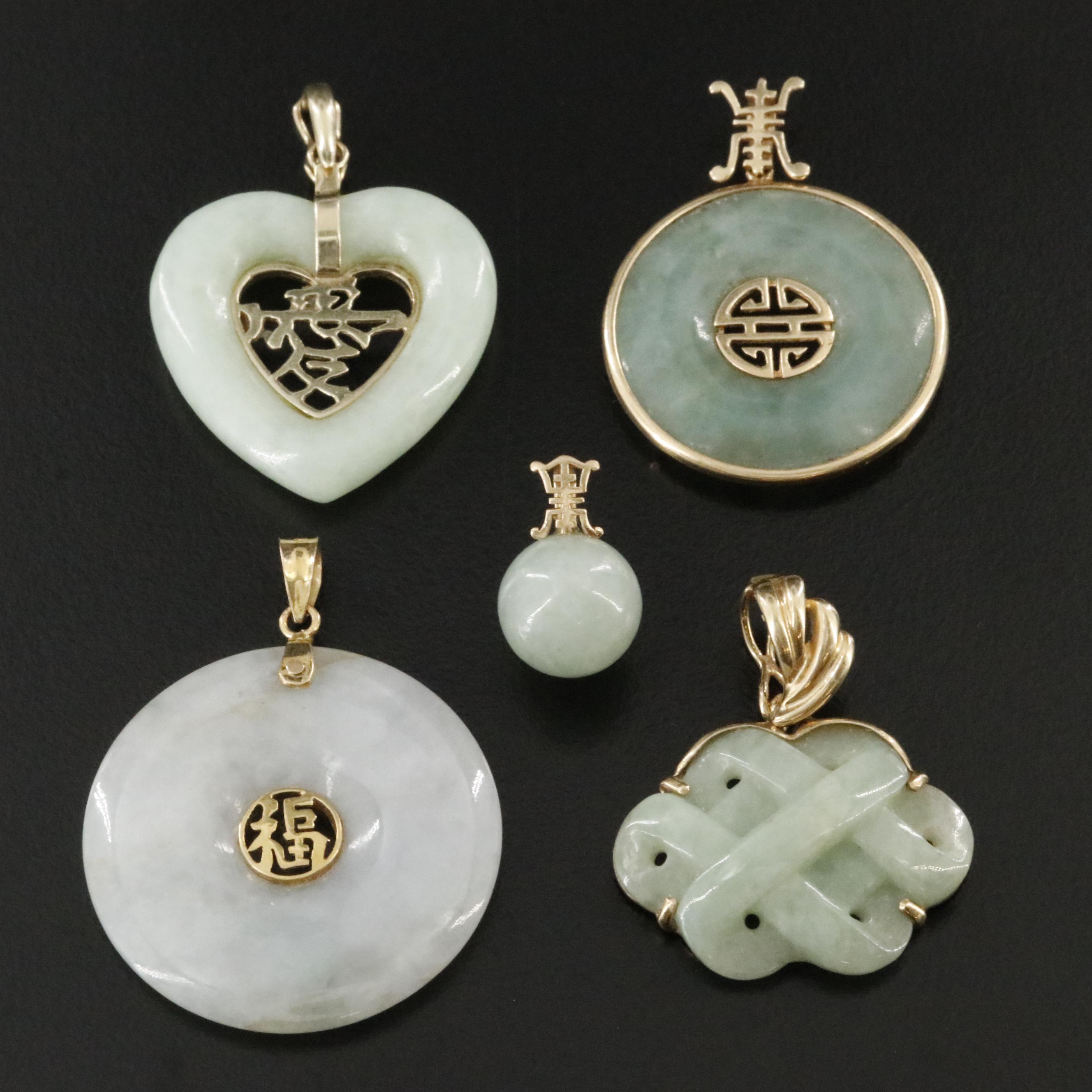 Chinese 14K Jadeite Pendant and Enhancer Pendant Collection