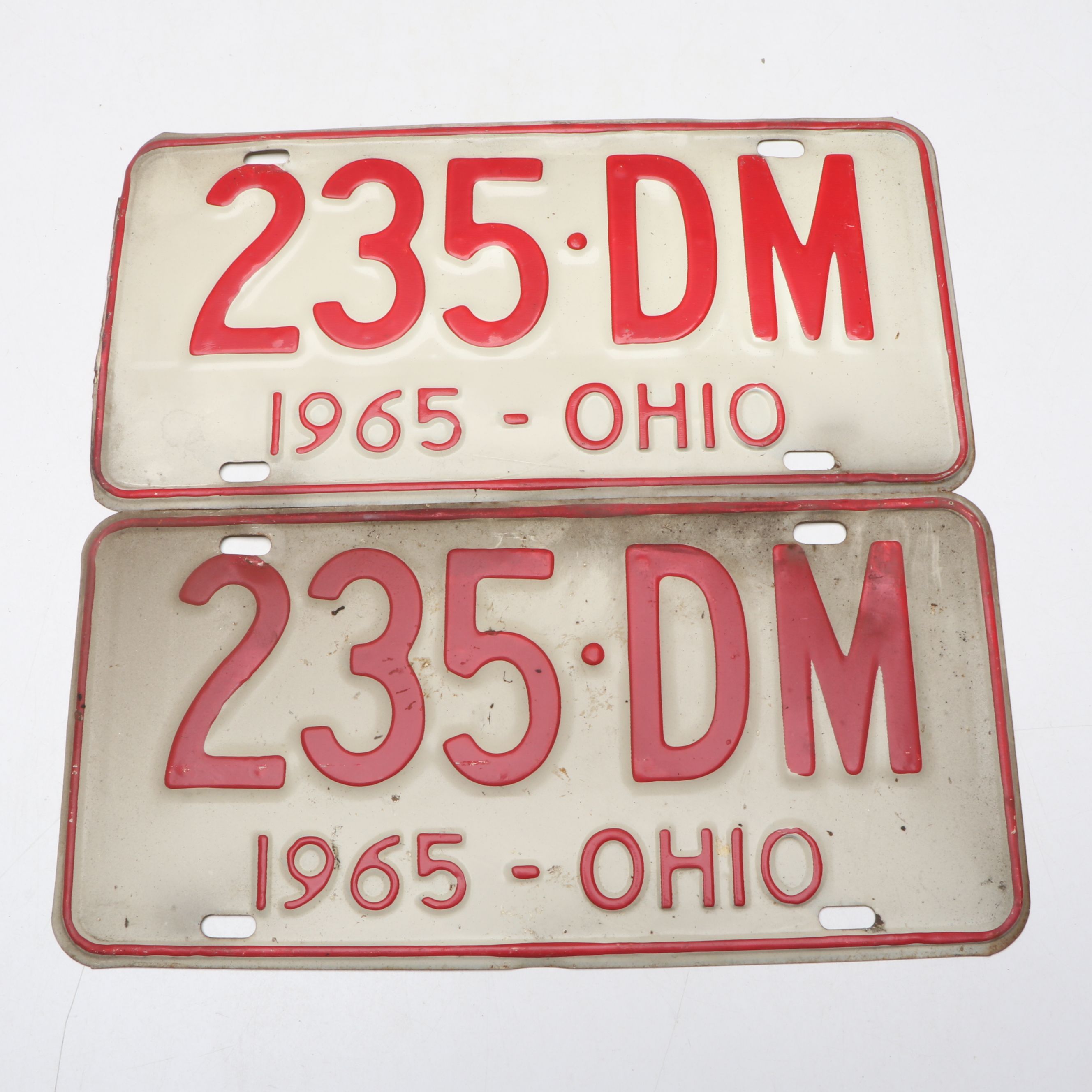 1965 Ohio Red and White License Plates
