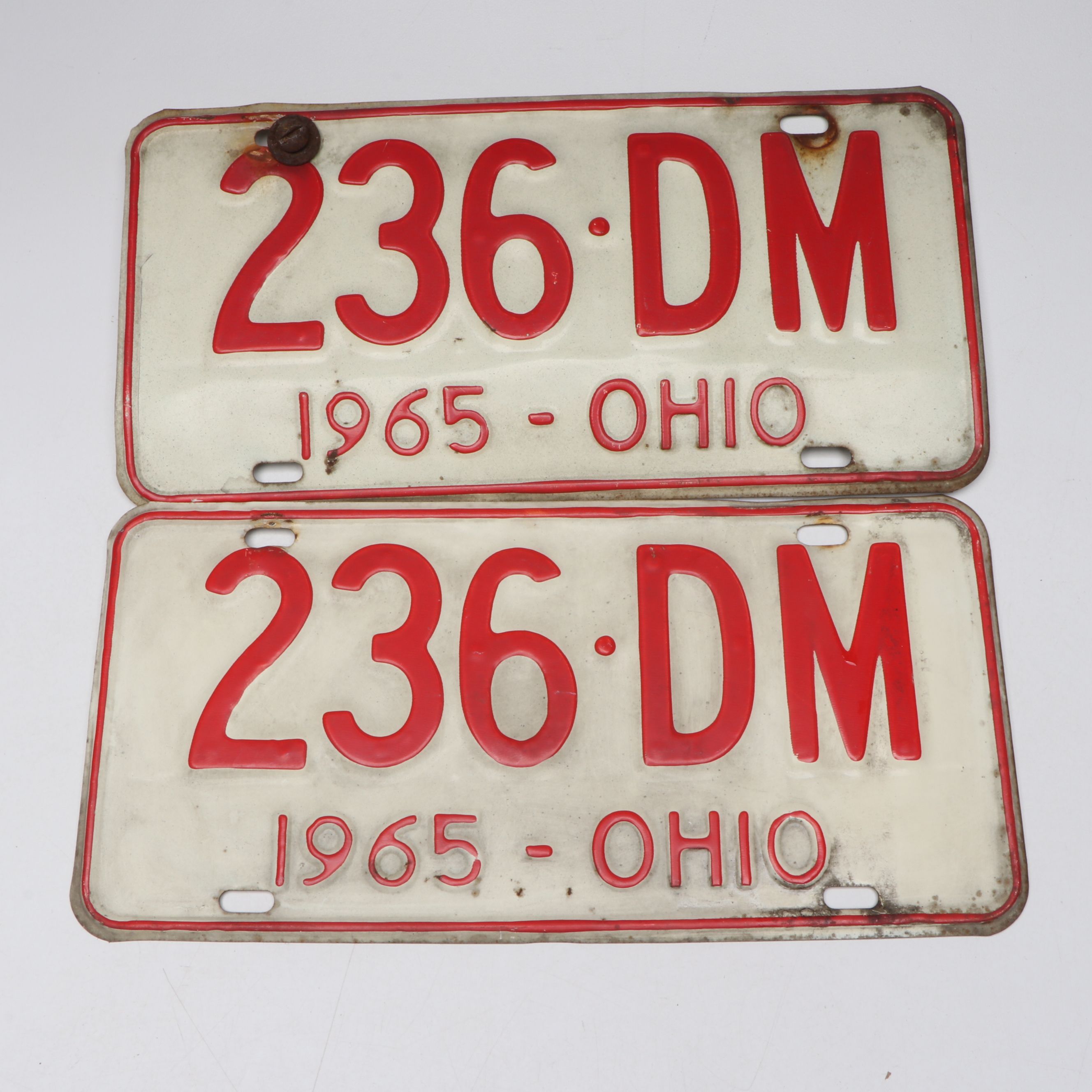1965 Ohio Red and White License Plates