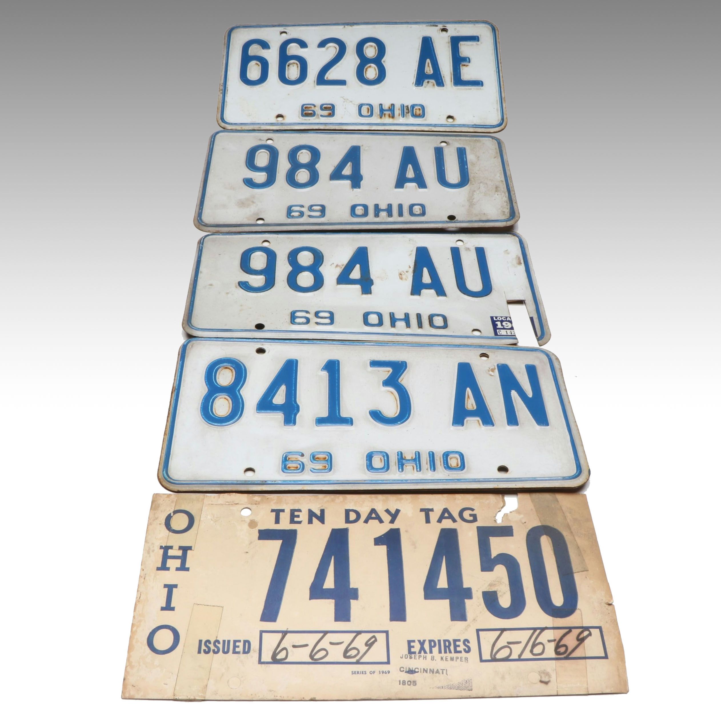 1969 Ohio Blue and White License Plates and Tag