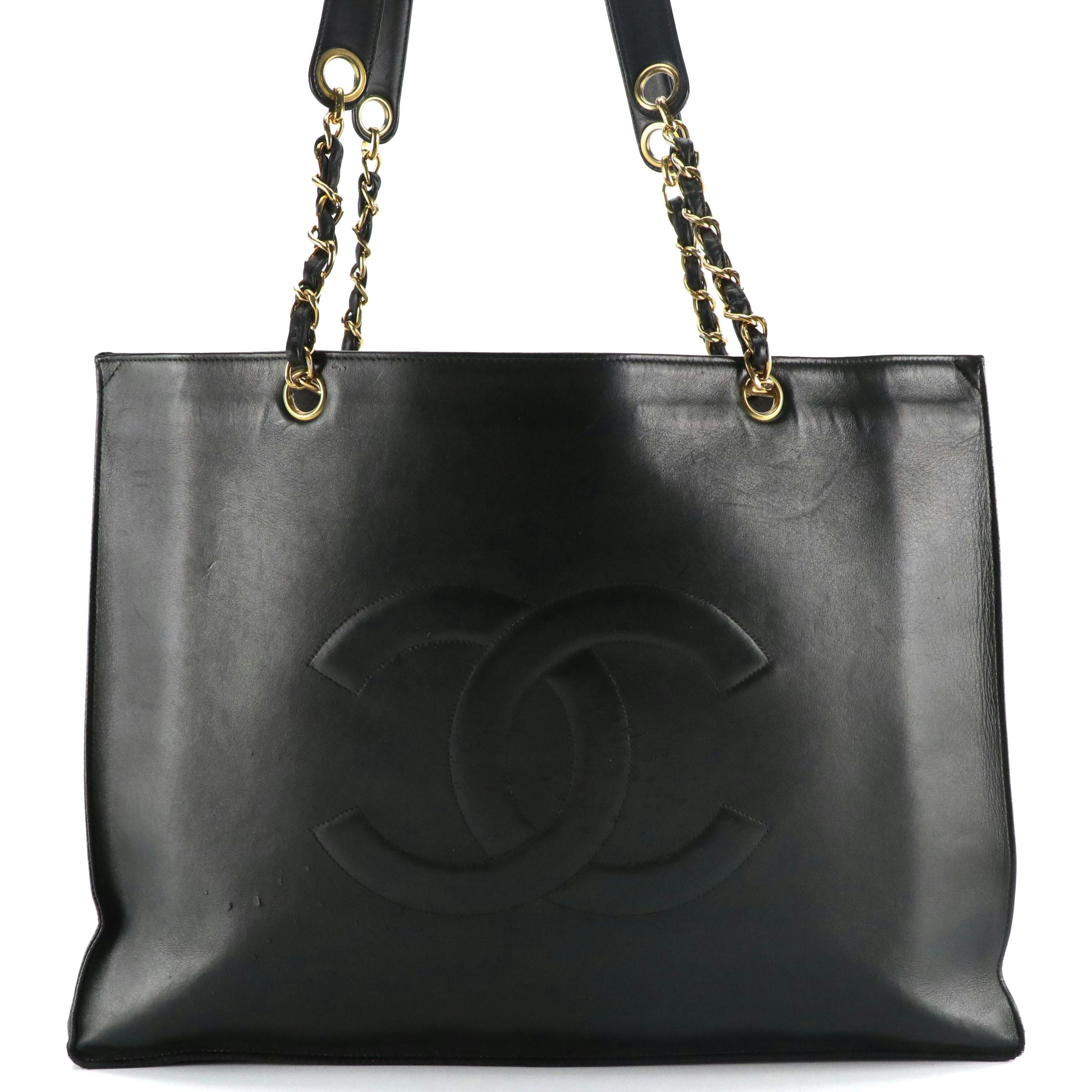 Chanel Vintage CC Stitched Leather Shopper Tote