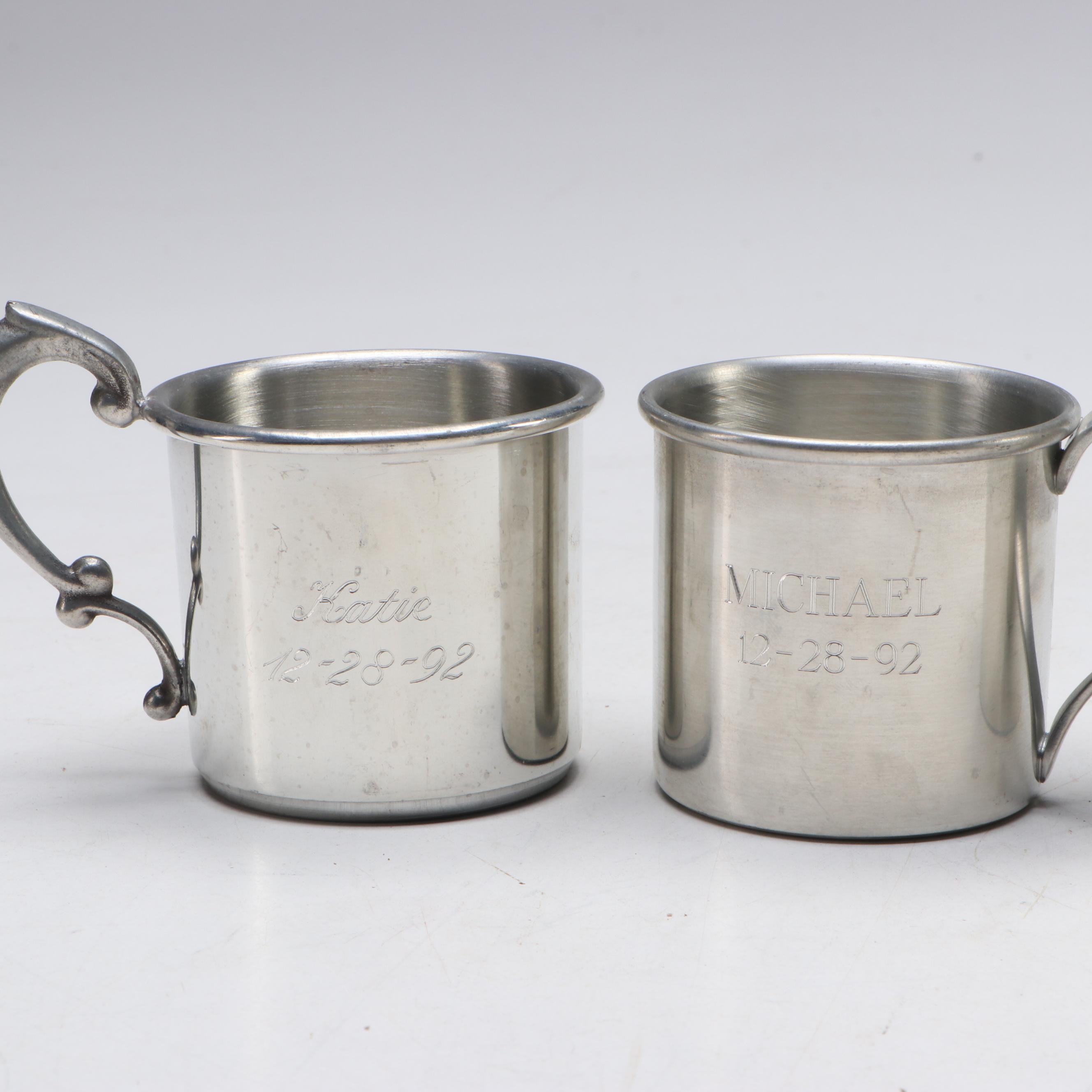 Hanle Pewter Jefferson Cup and Other Pewter Baby Cups with Copper Mule Mugs