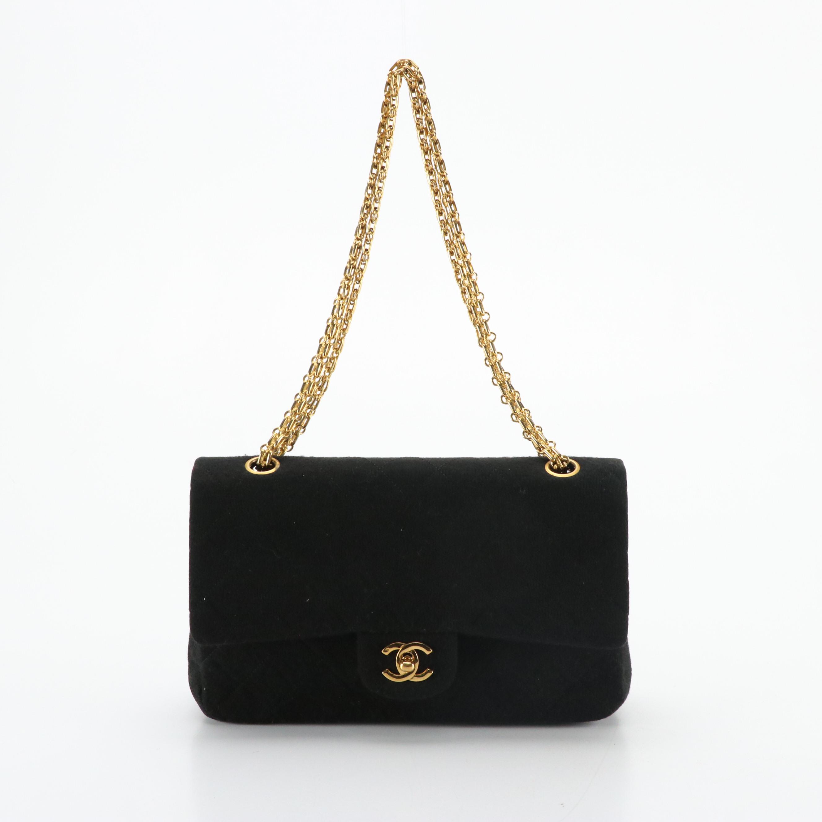 Chanel Quilted Wool Jersey Knit Double Flap Bag with Chain Strap