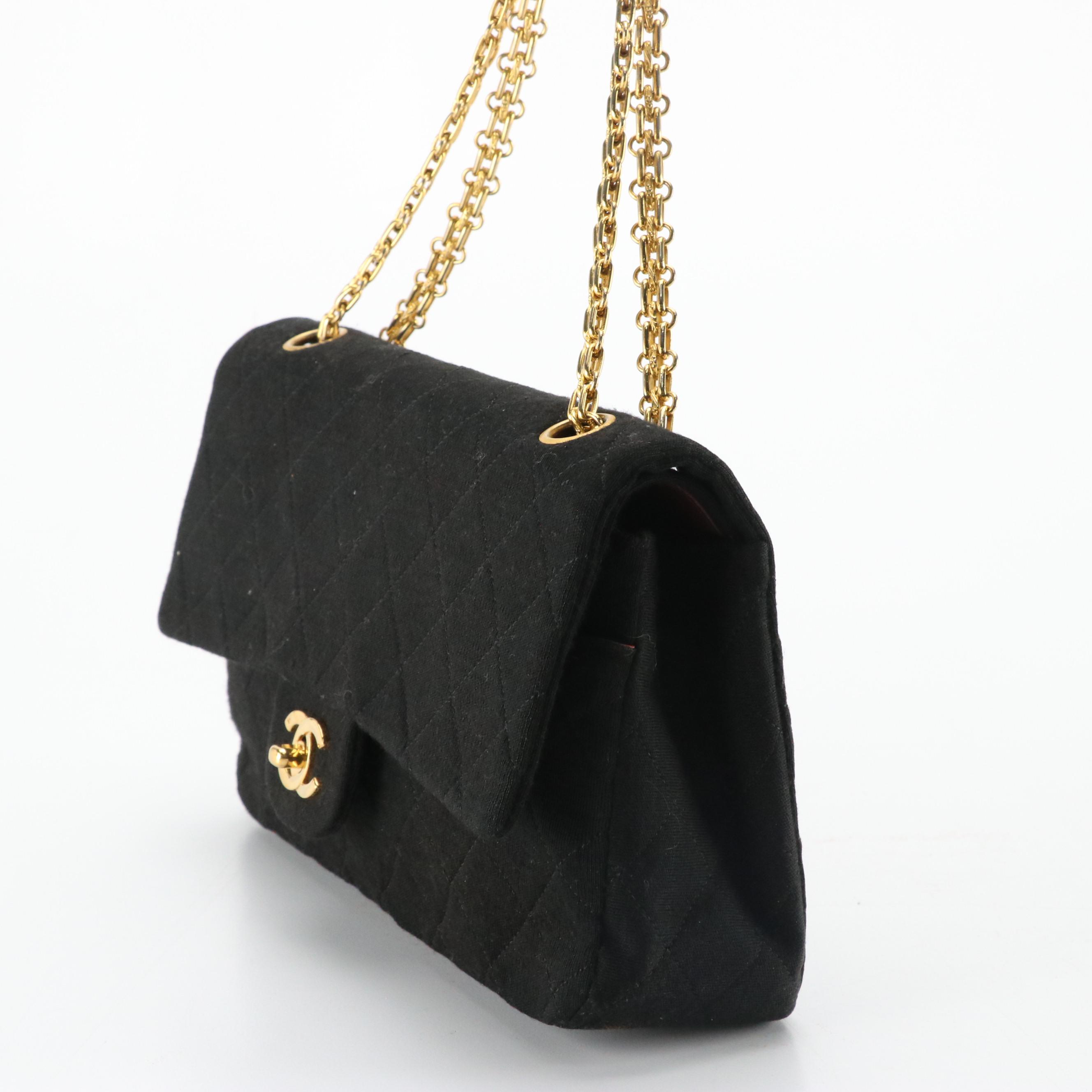 Chanel Quilted Wool Jersey Knit Double Flap Bag with Chain Strap