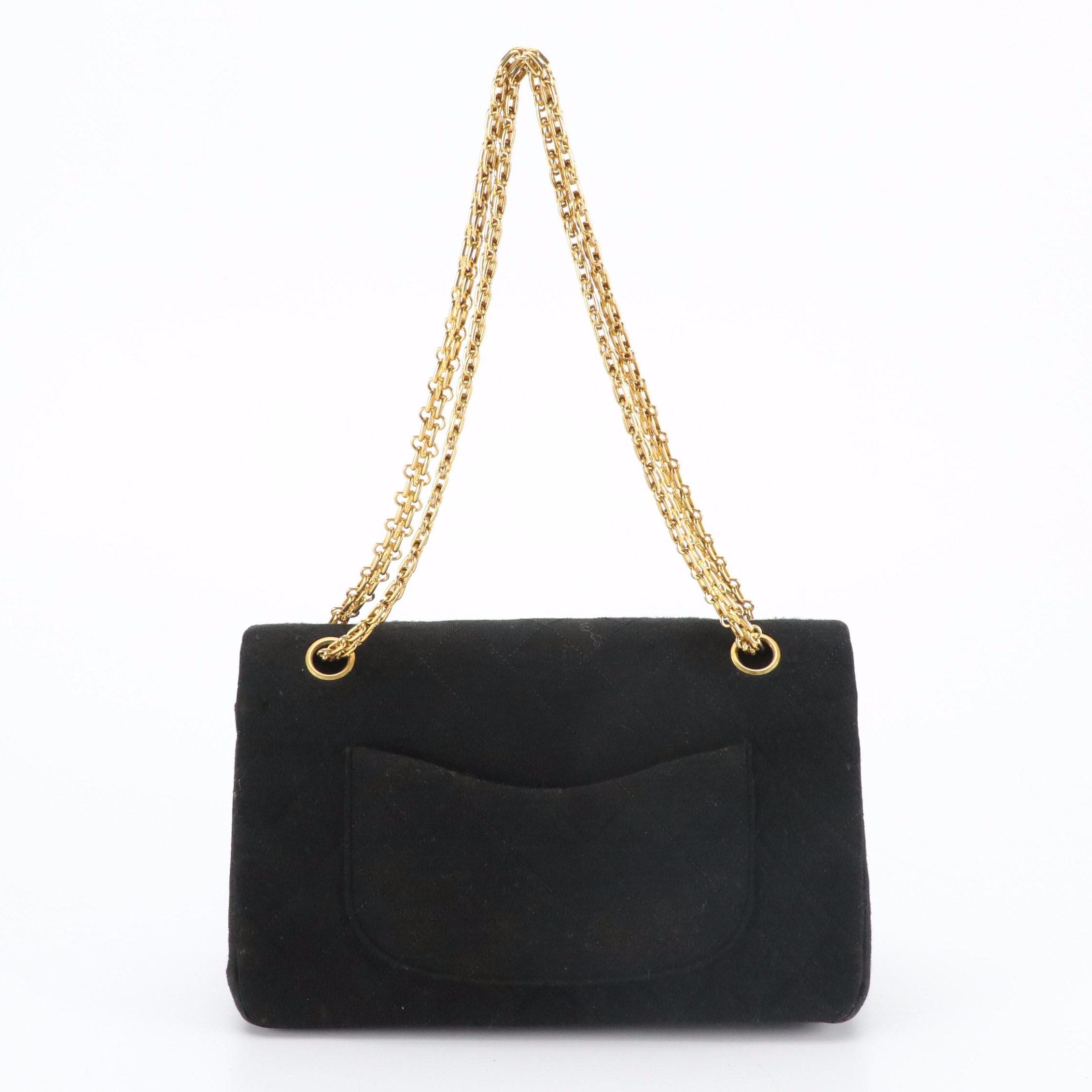 Chanel Quilted Wool Jersey Knit Double Flap Bag with Chain Strap