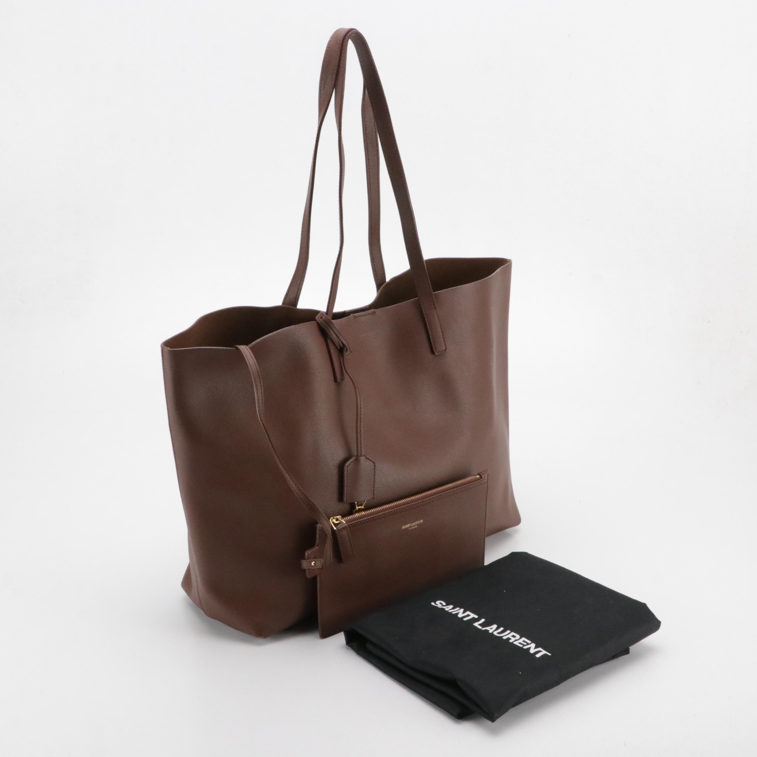 Saint Laurent East West Shopper Tote in Chocolate Brown Calfskin Leather