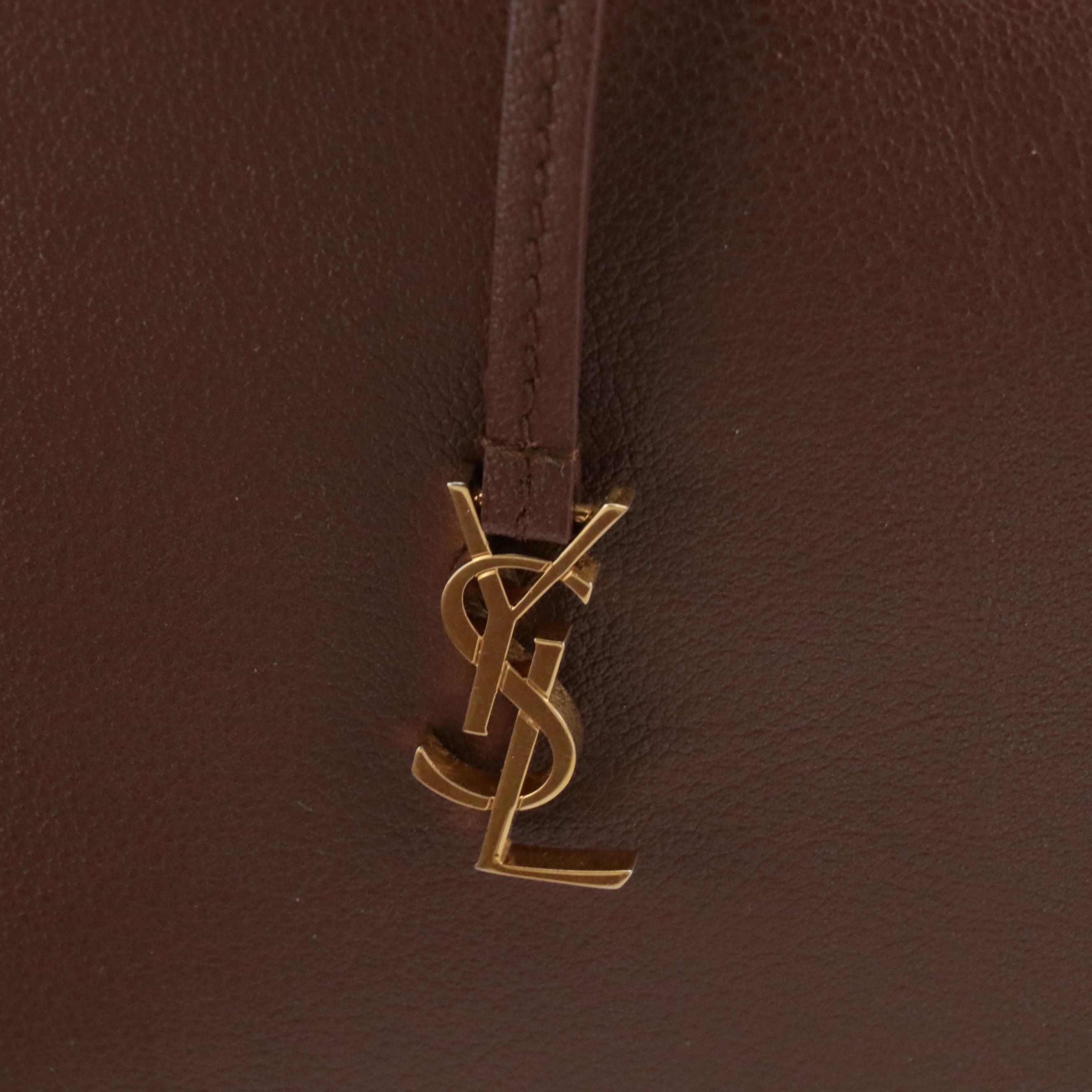 Saint Laurent East West Shopper Tote in Chocolate Brown Calfskin Leather