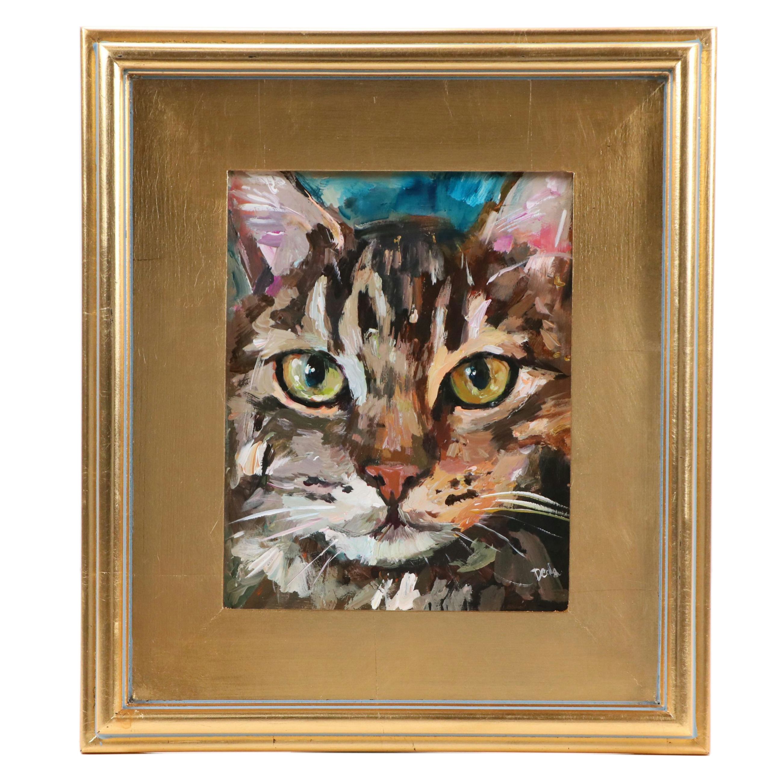 Adam Deda Cat Portrait Oil Painting "Olive Gaze," 2025