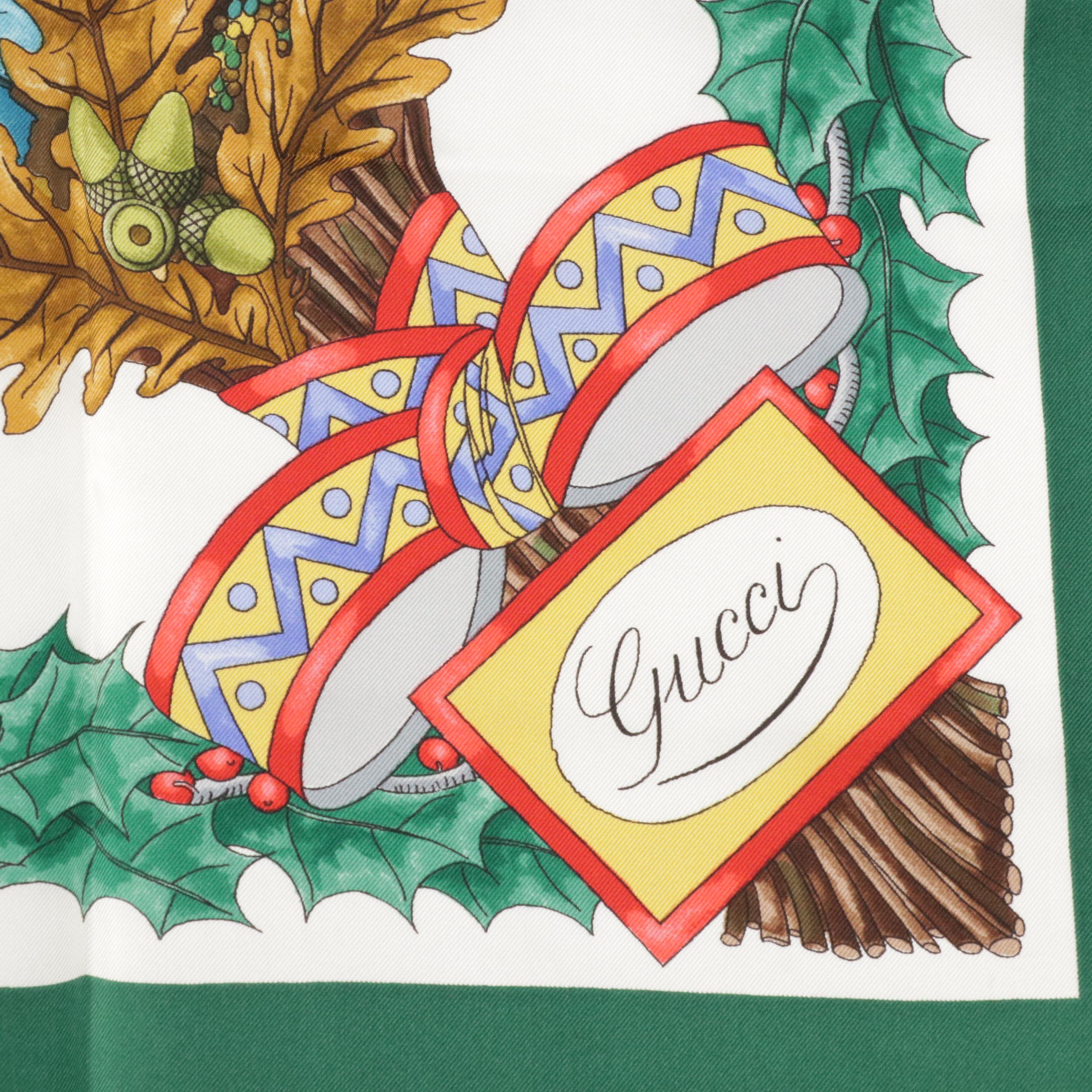 Gucci Flora, Holly, and Winter Theme Print Silk Twill Scarf