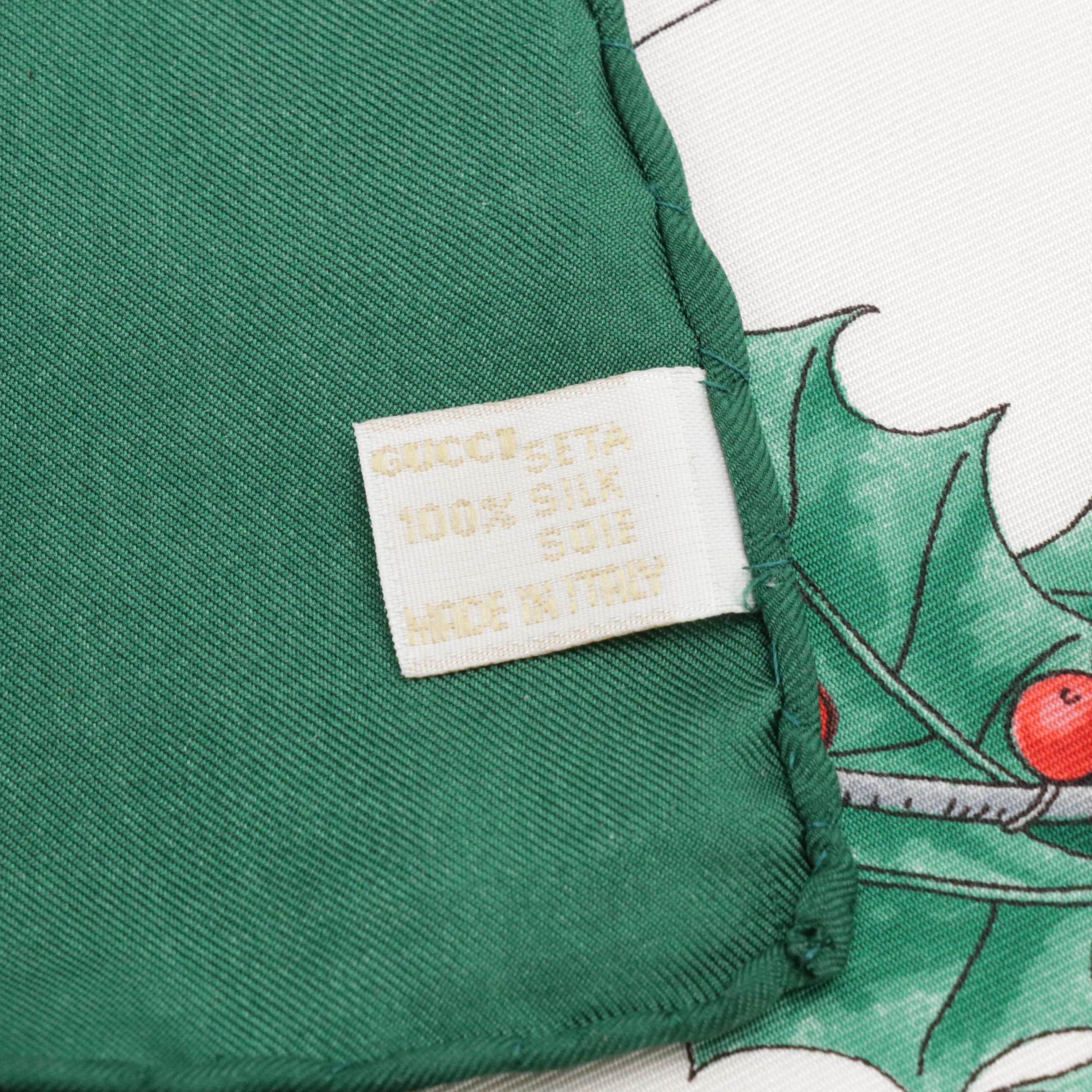 Gucci Flora, Holly, and Winter Theme Print Silk Twill Scarf