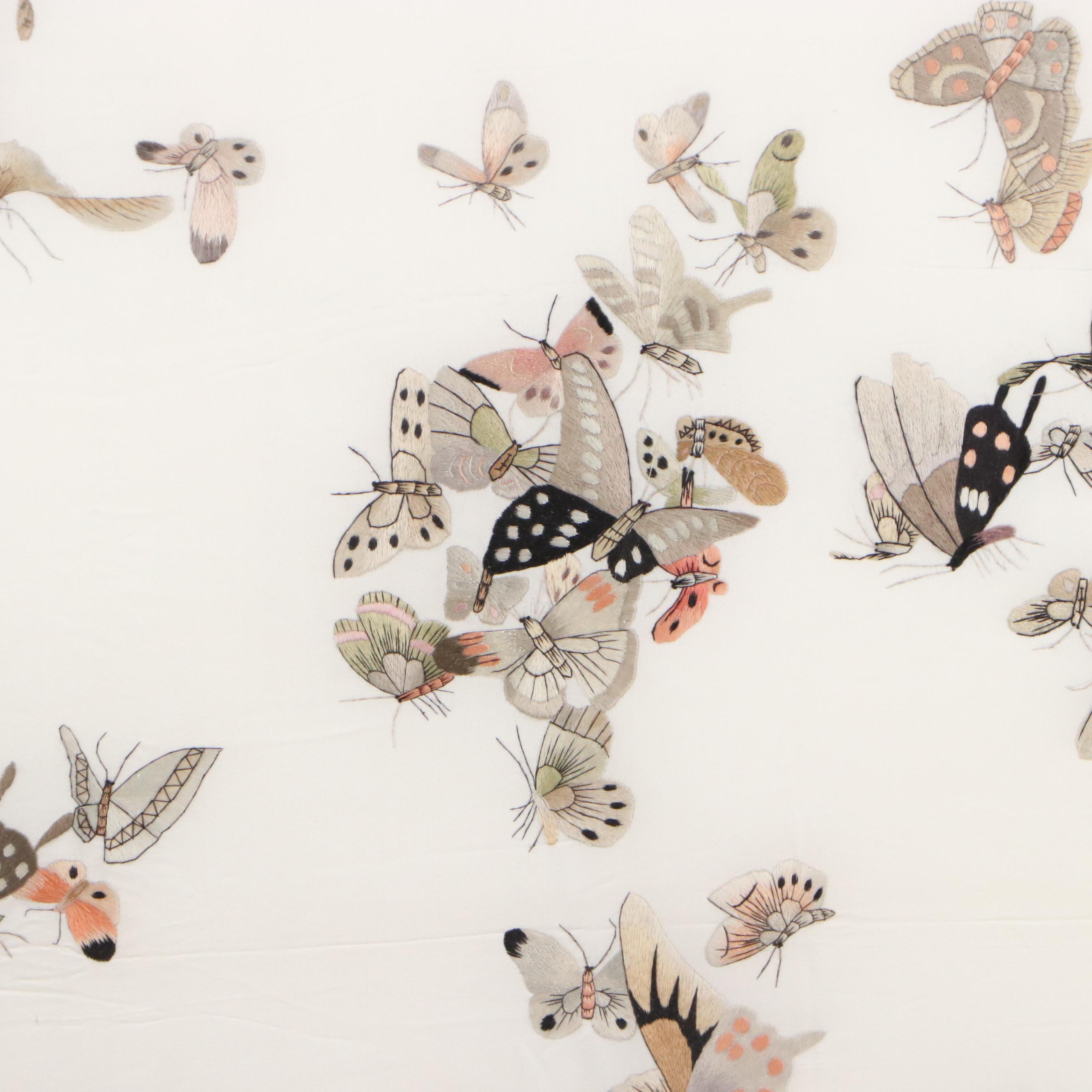 Chinese School Silk Embroidery Panel of Butterflies and Peonies