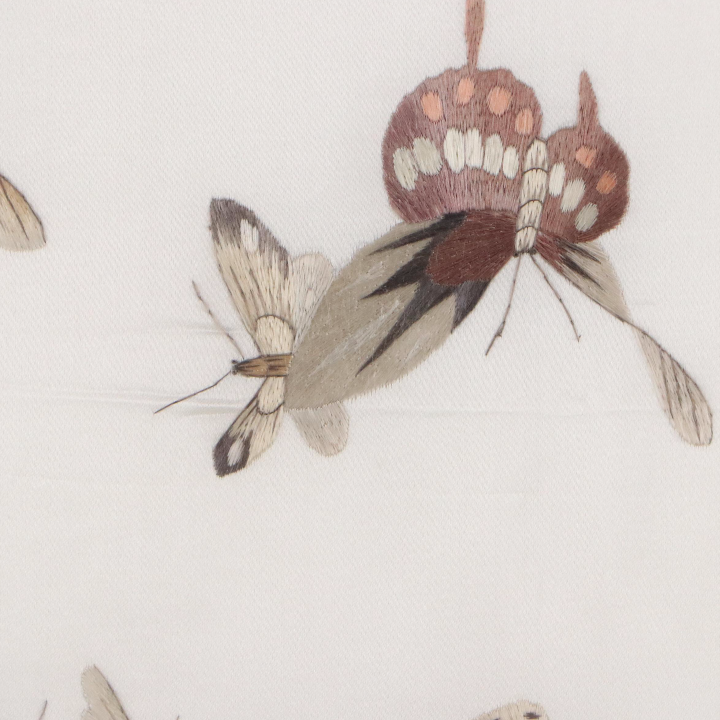 Chinese School Silk Embroidery Panel of Butterflies and Peonies