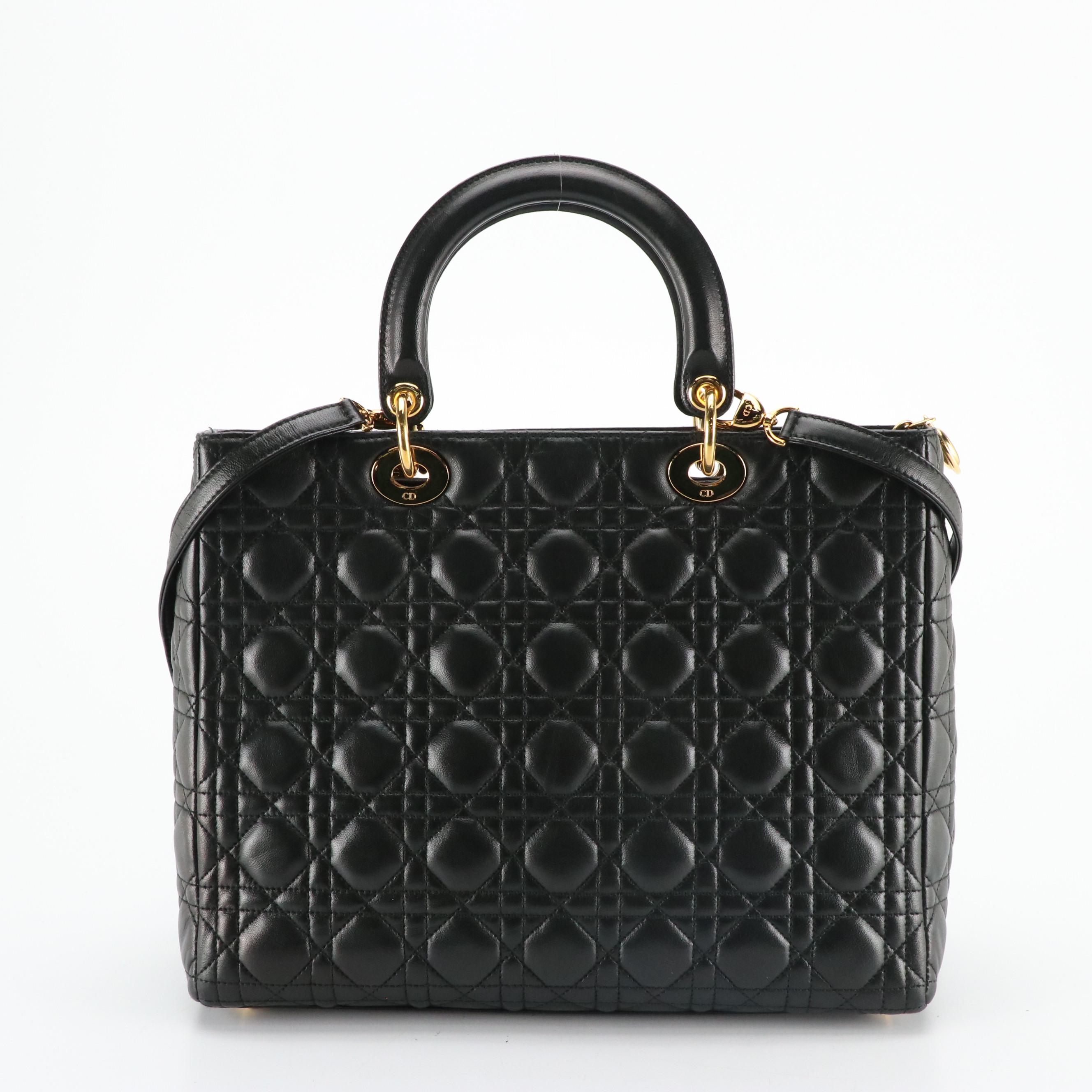 Christian Dior Lady Dior Two-Way Bag in Black Cannage Quilted Calfskin Leather
