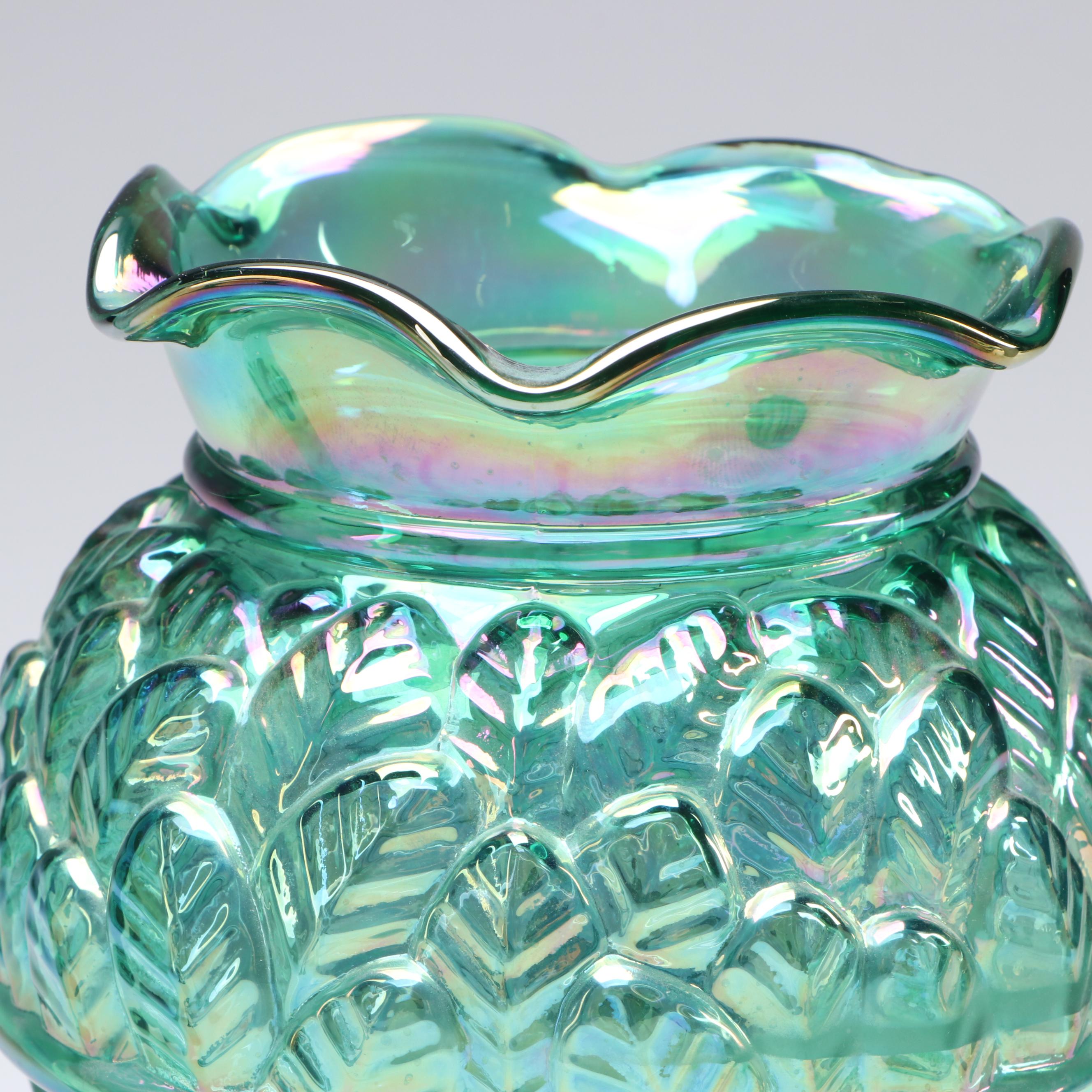 Fenton Hand-Painted Carnival Glass with Other Ruffle Edge Vases and Candlesticks