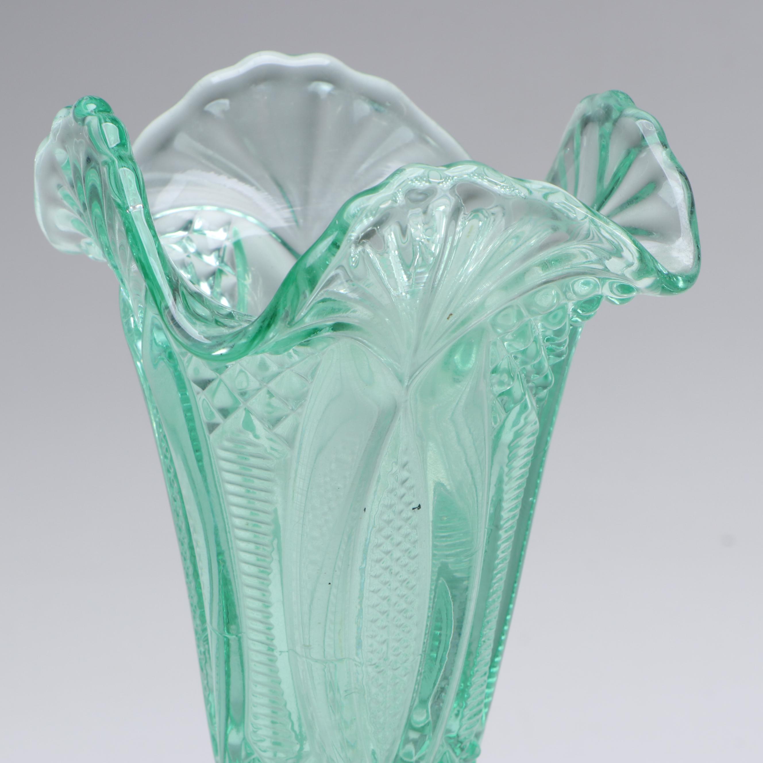 Fenton Hand-Painted Carnival Glass with Other Ruffle Edge Vases and Candlesticks