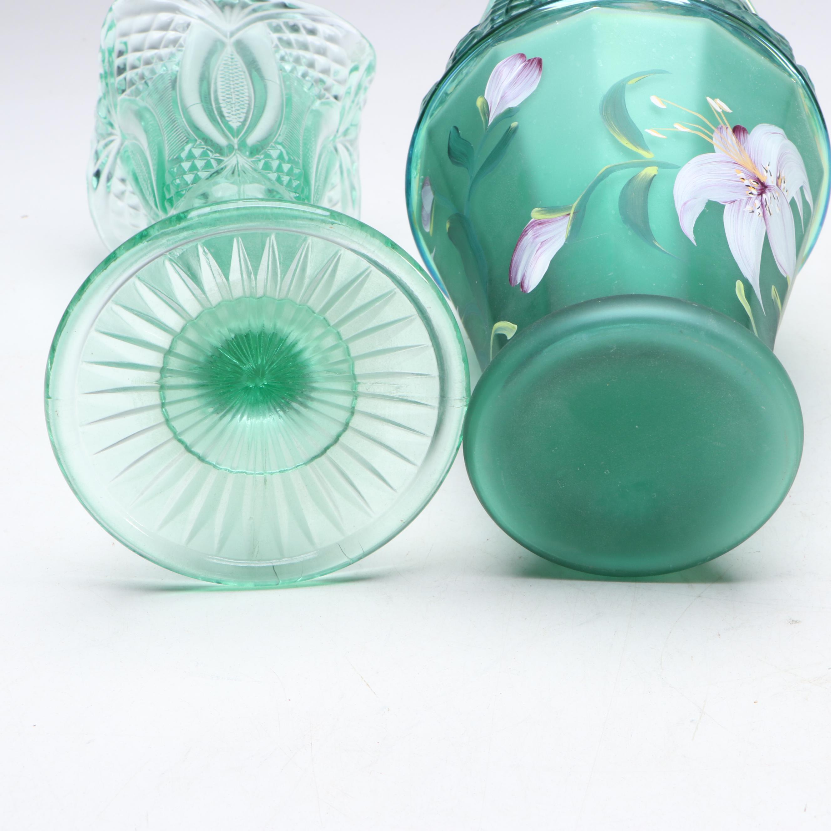 Fenton Hand-Painted Carnival Glass with Other Ruffle Edge Vases and Candlesticks