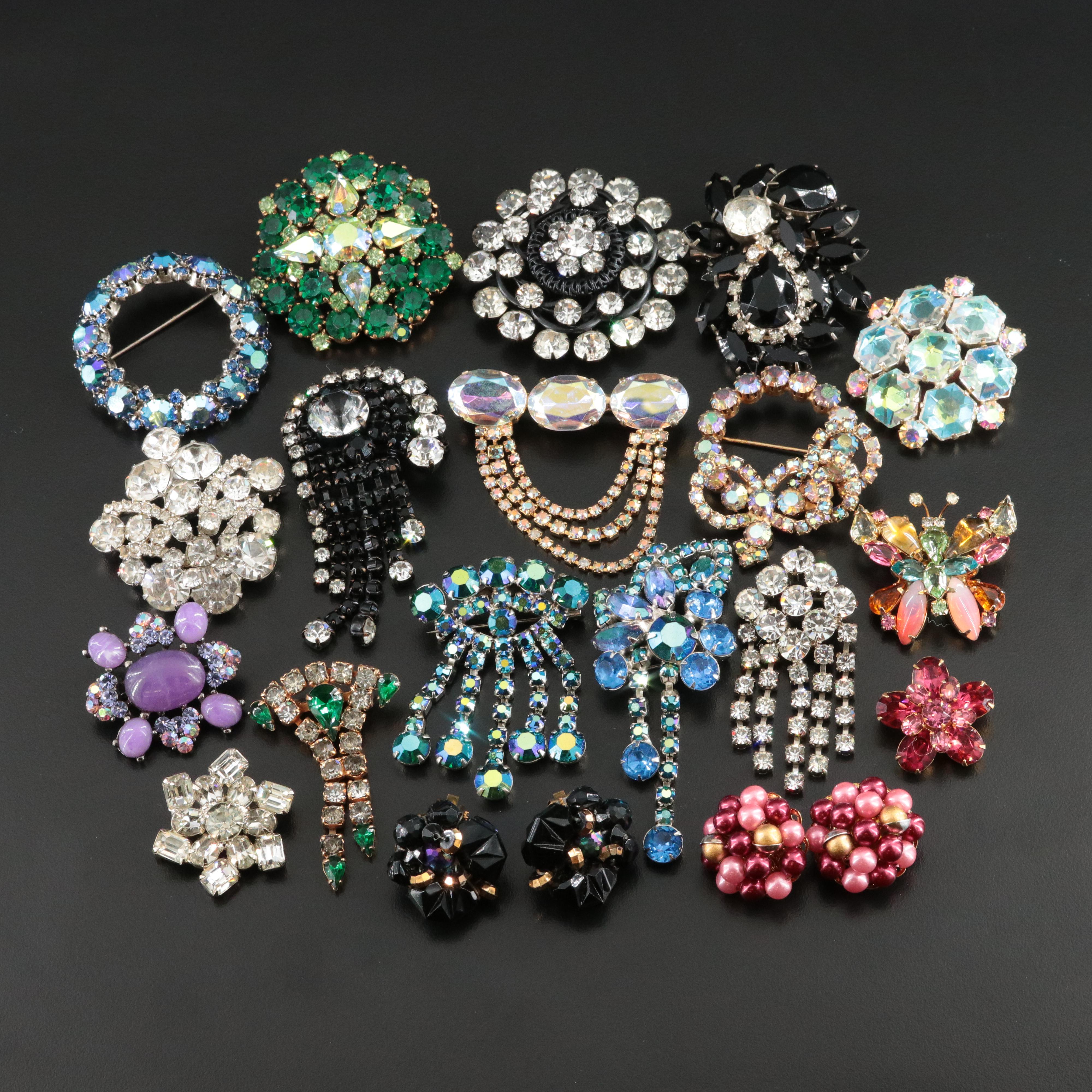 Vintage Rhinestone Brooch and Earring Collection
