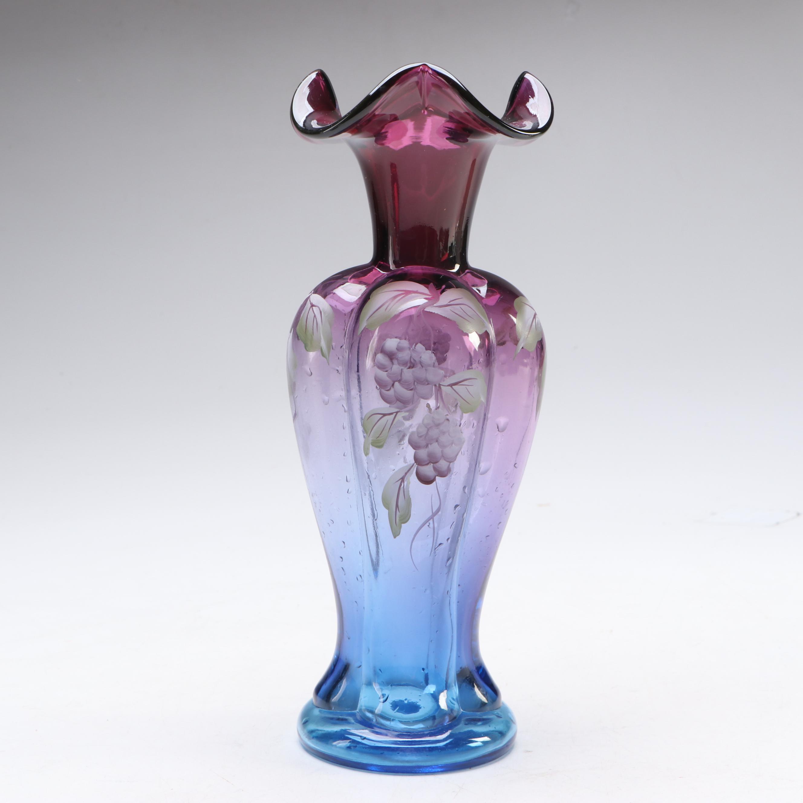 Fenton Hand-Painted and Other "Mulberry" Ruffle Edge Glass Vases