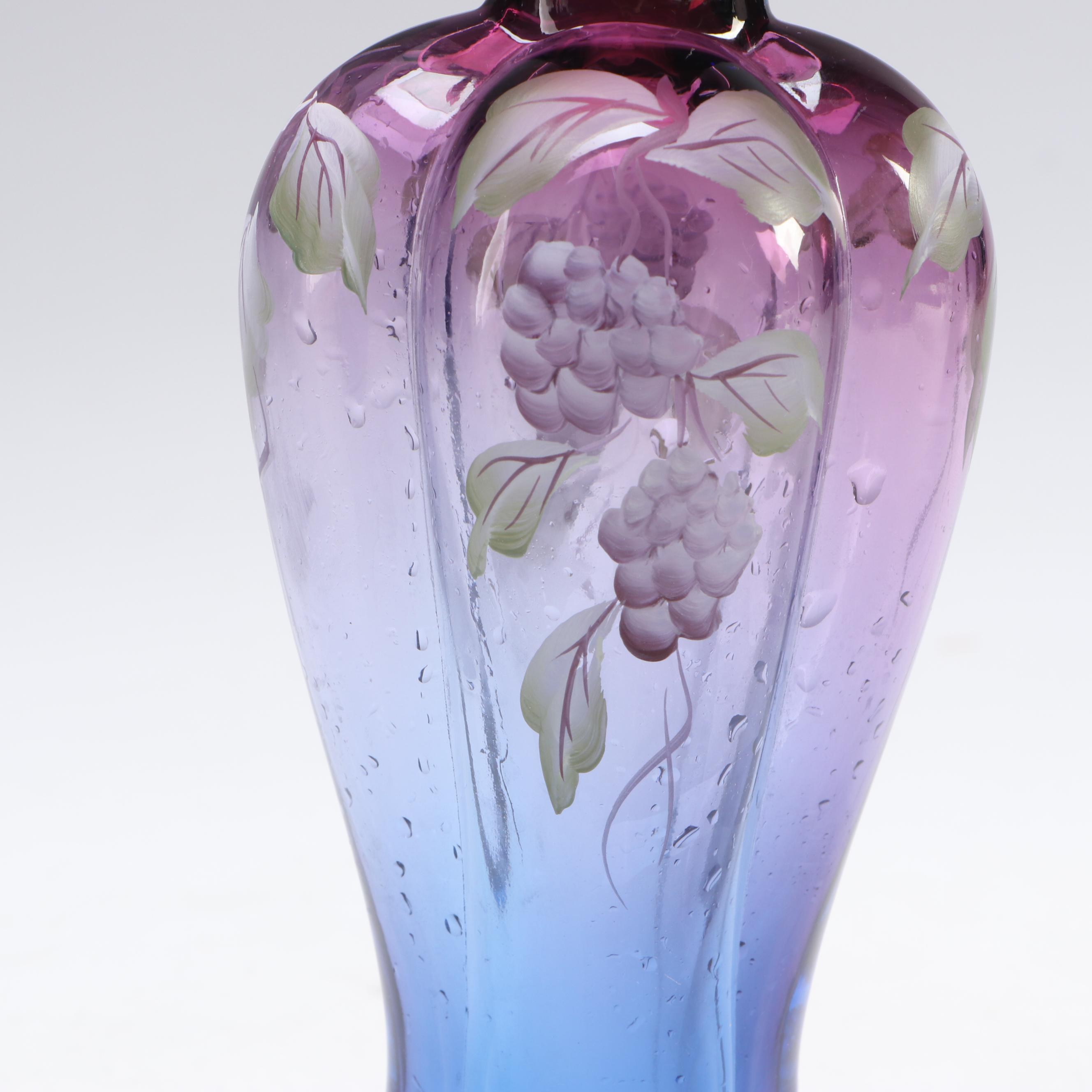 Fenton Hand-Painted and Other "Mulberry" Ruffle Edge Glass Vases