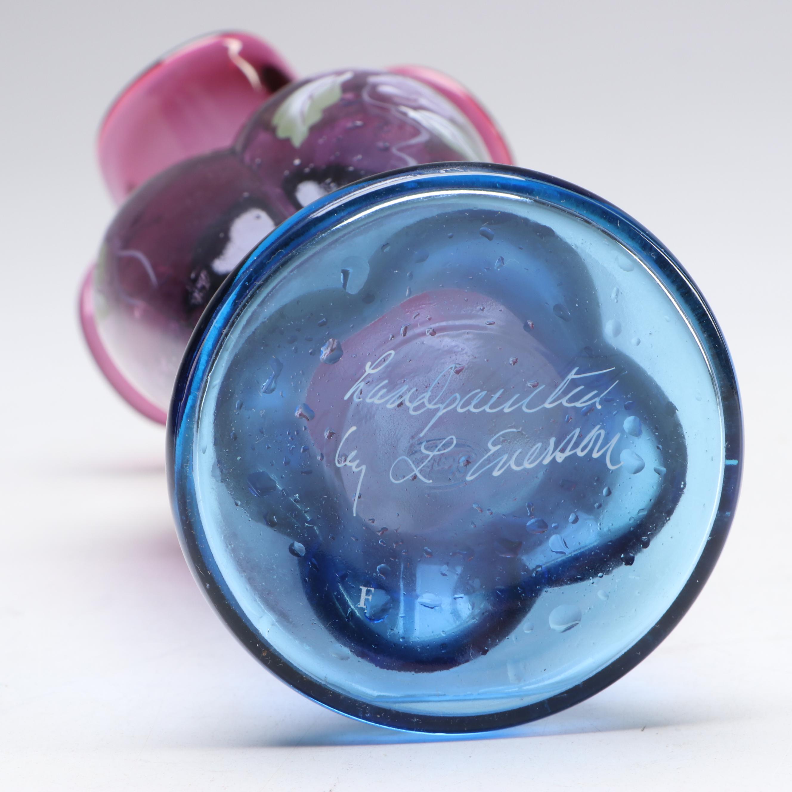 Fenton Hand-Painted and Other "Mulberry" Ruffle Edge Glass Vases