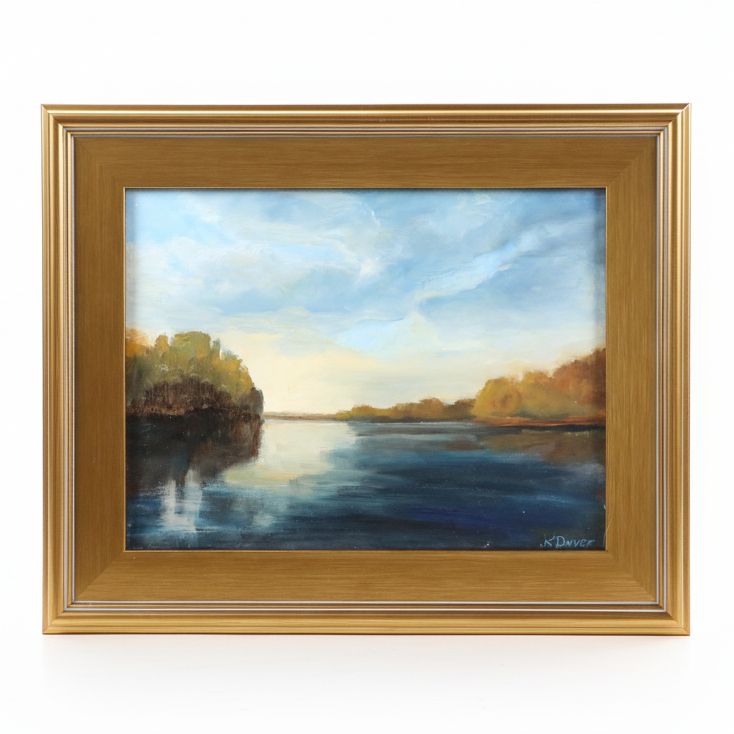 K. Dwyer Lake Landscape Oil Painting, 21st Century