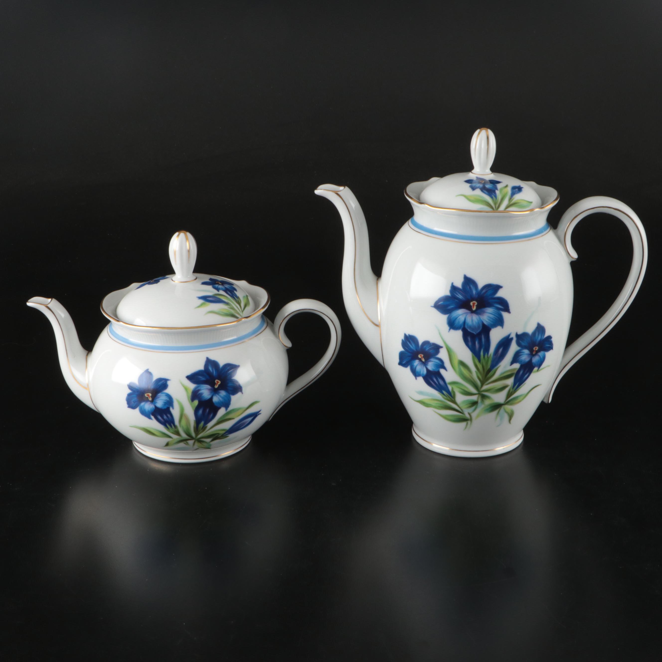 Schumann Blue Floral with Gold Gilt Trim Porcelain Teaware