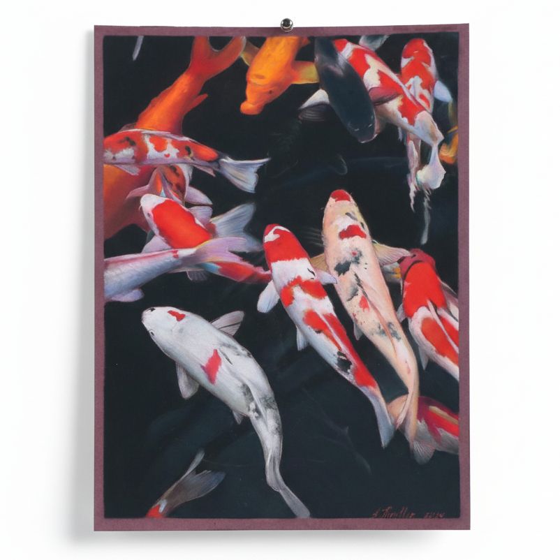 Kinstler Pastel Drawing of Koi Fish, 2024