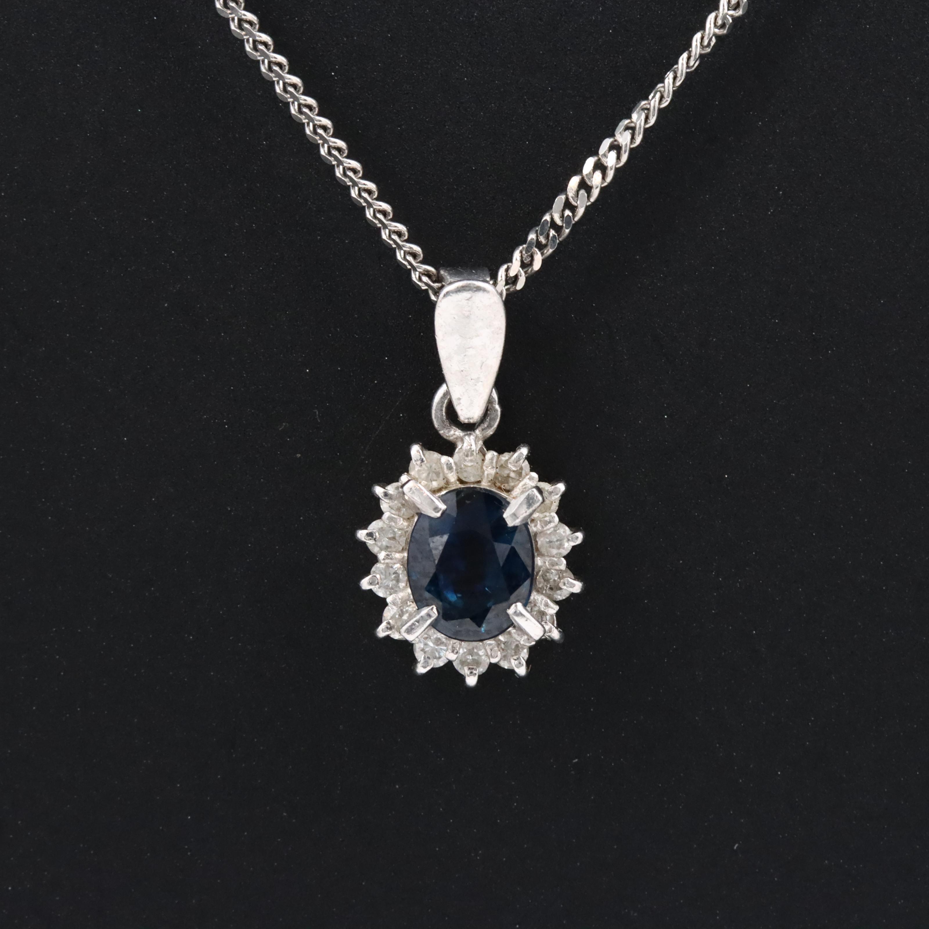 Platinum Sapphire and Diamond Pendant Necklace
