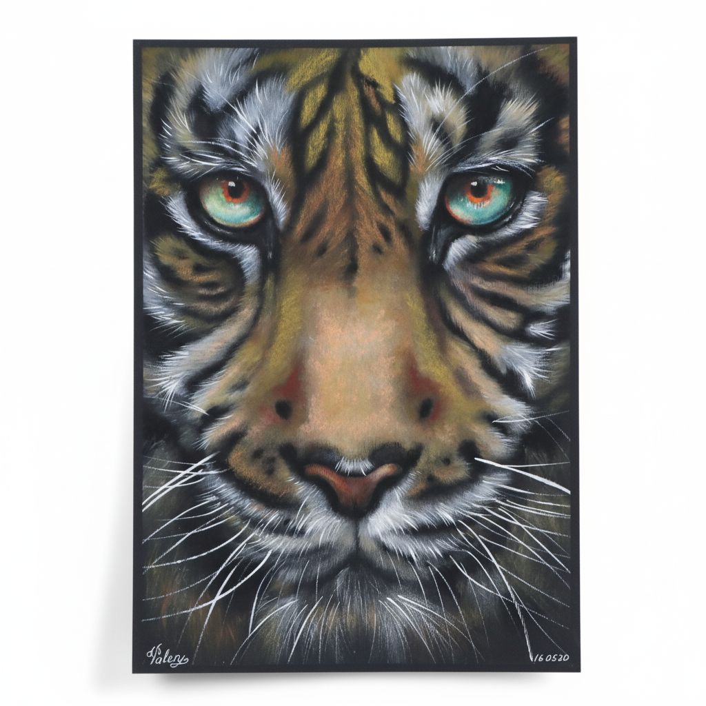 S. Valery Pastel and Acrylic Drawing of Tiger Portrait, 2020