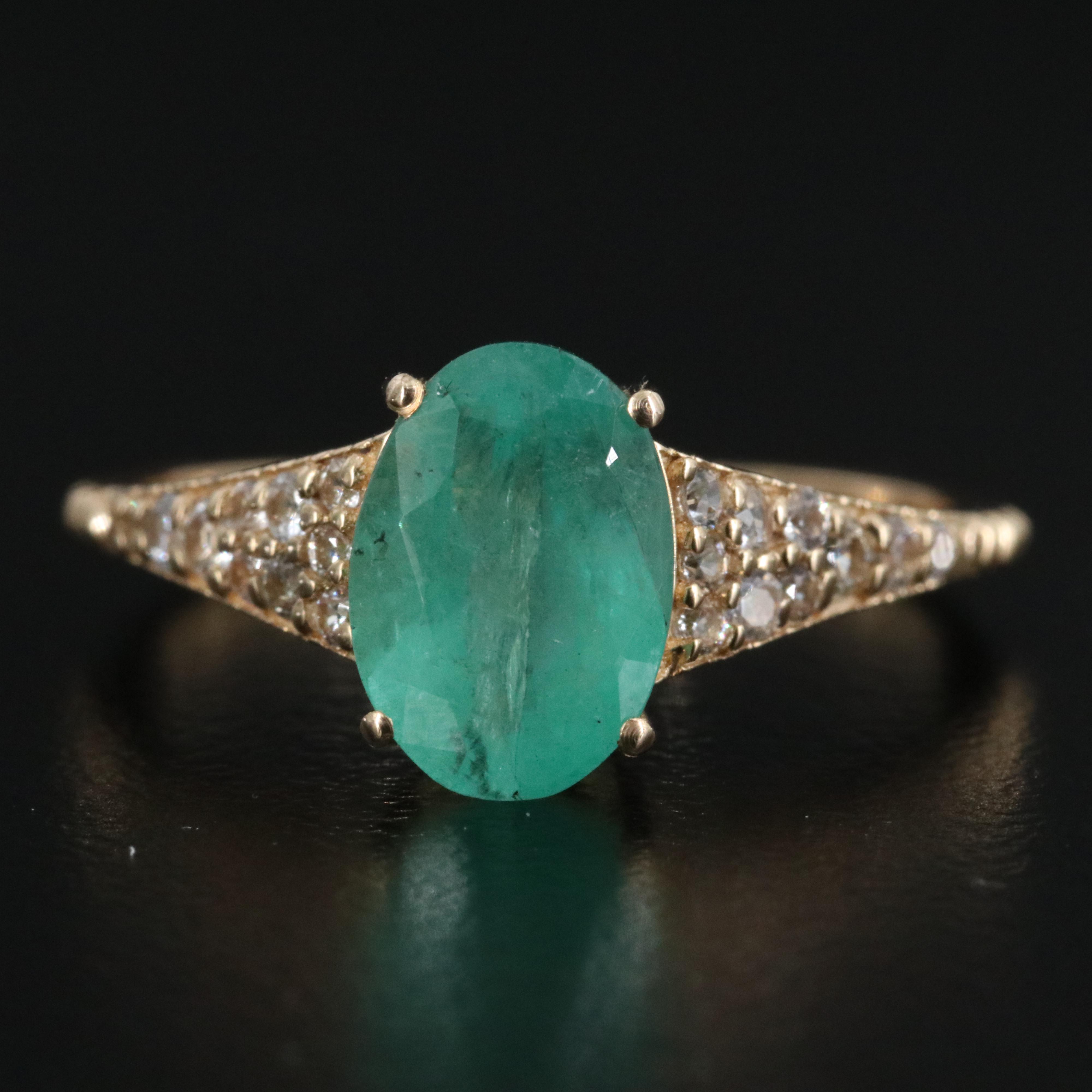 14K 1.75 CT Emerald and White Sapphire Ring