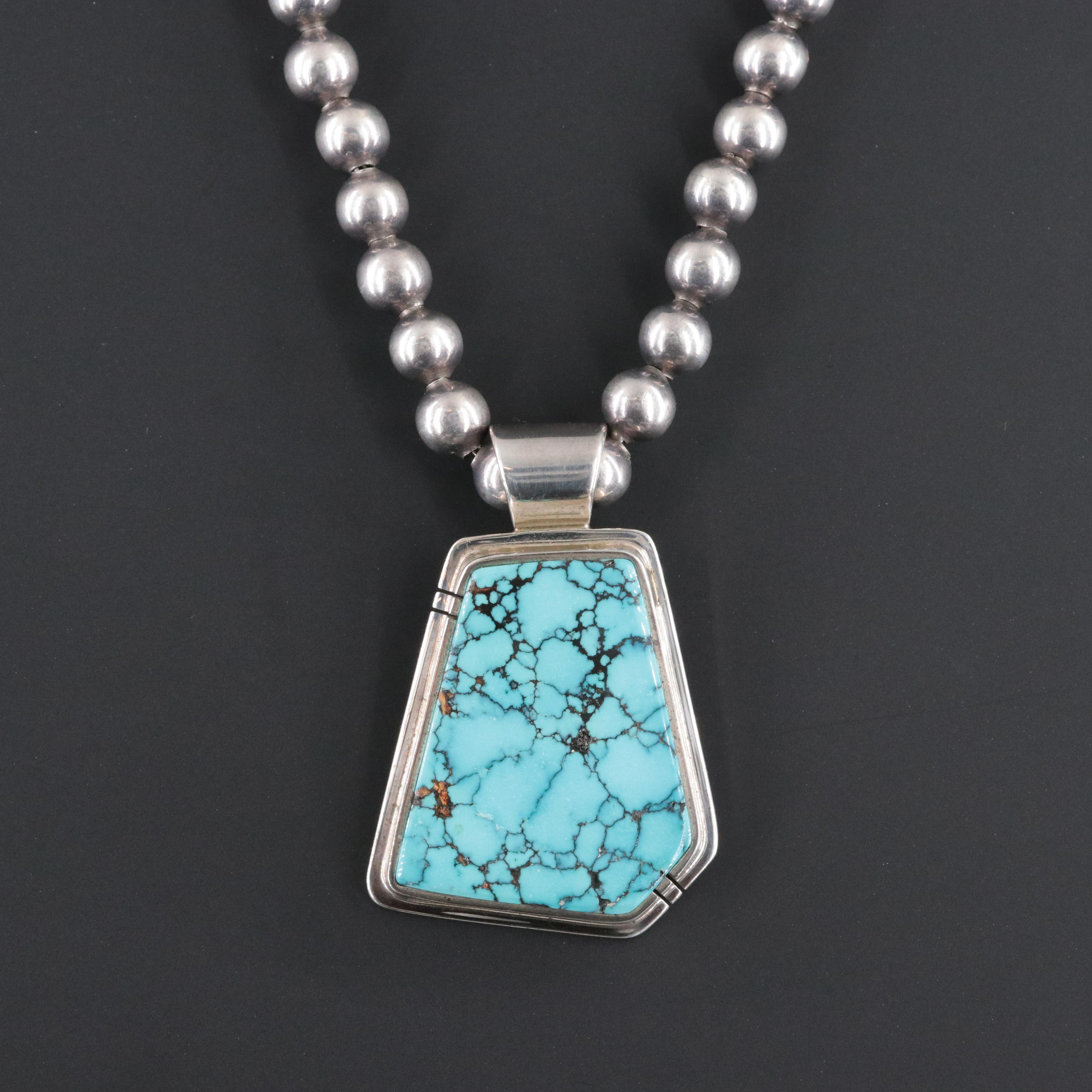 Daniel Zender Southwestern Sterling Turquoise Pendant Necklace