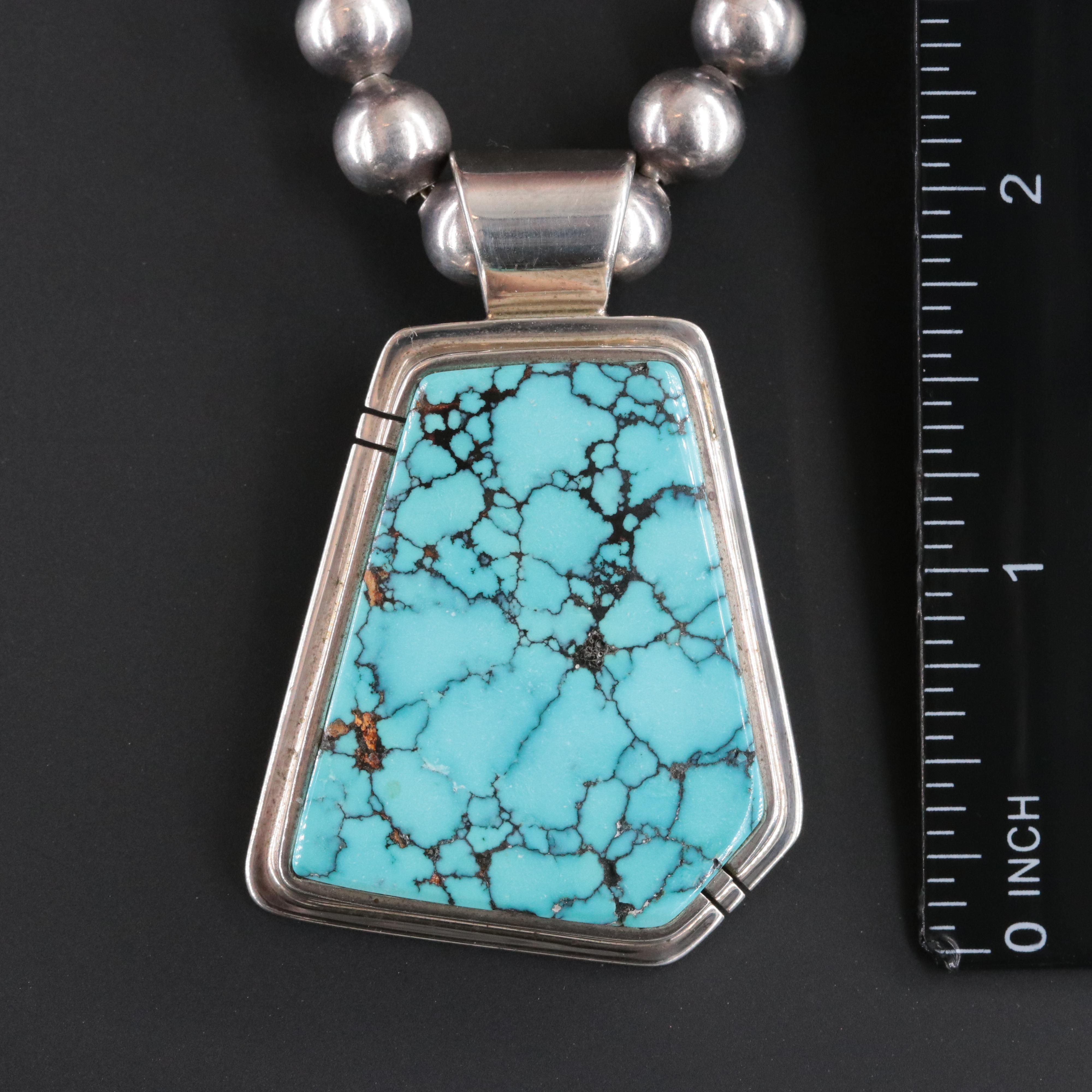 Daniel Zender Southwestern Sterling Turquoise Pendant Necklace
