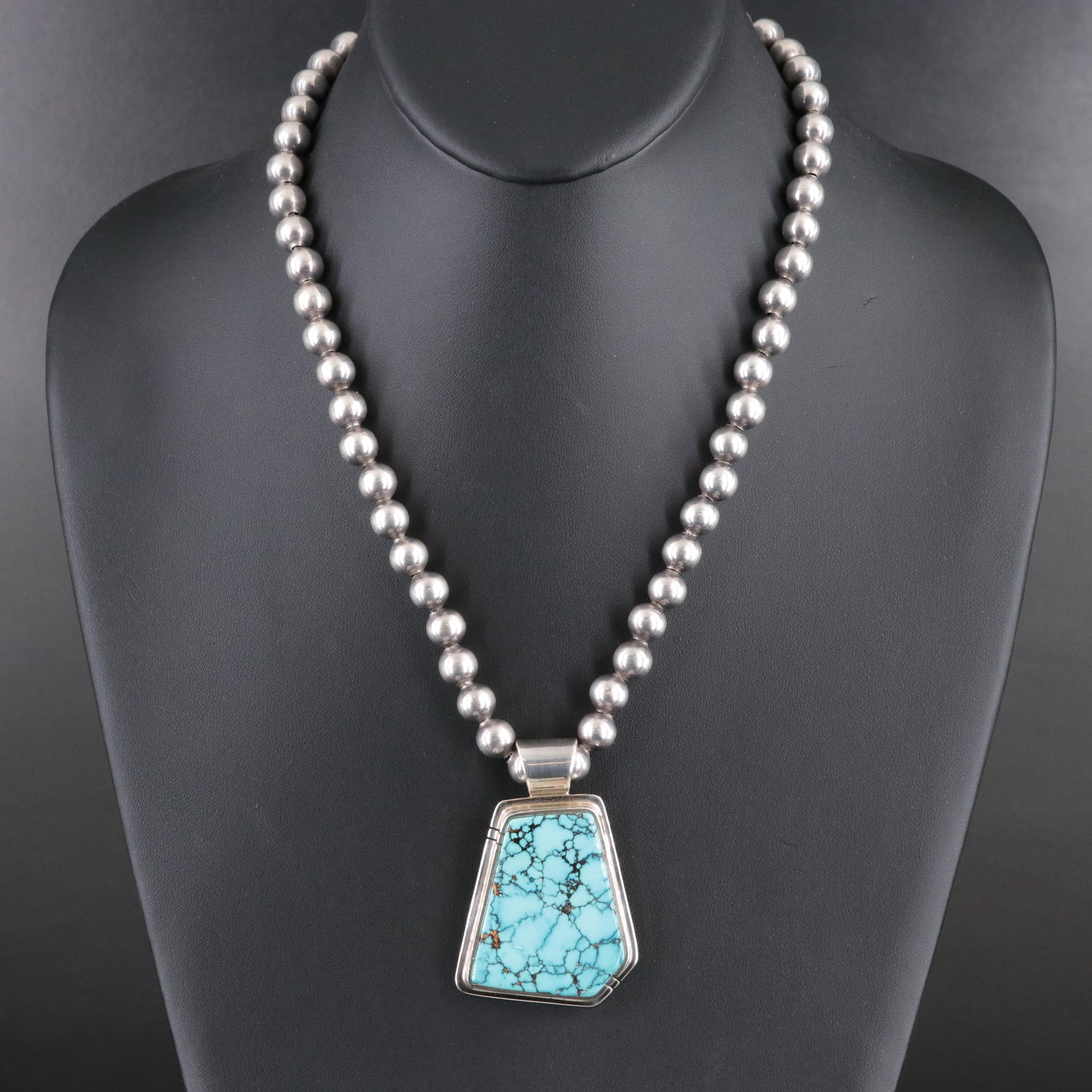 Daniel Zender Southwestern Sterling Turquoise Pendant Necklace