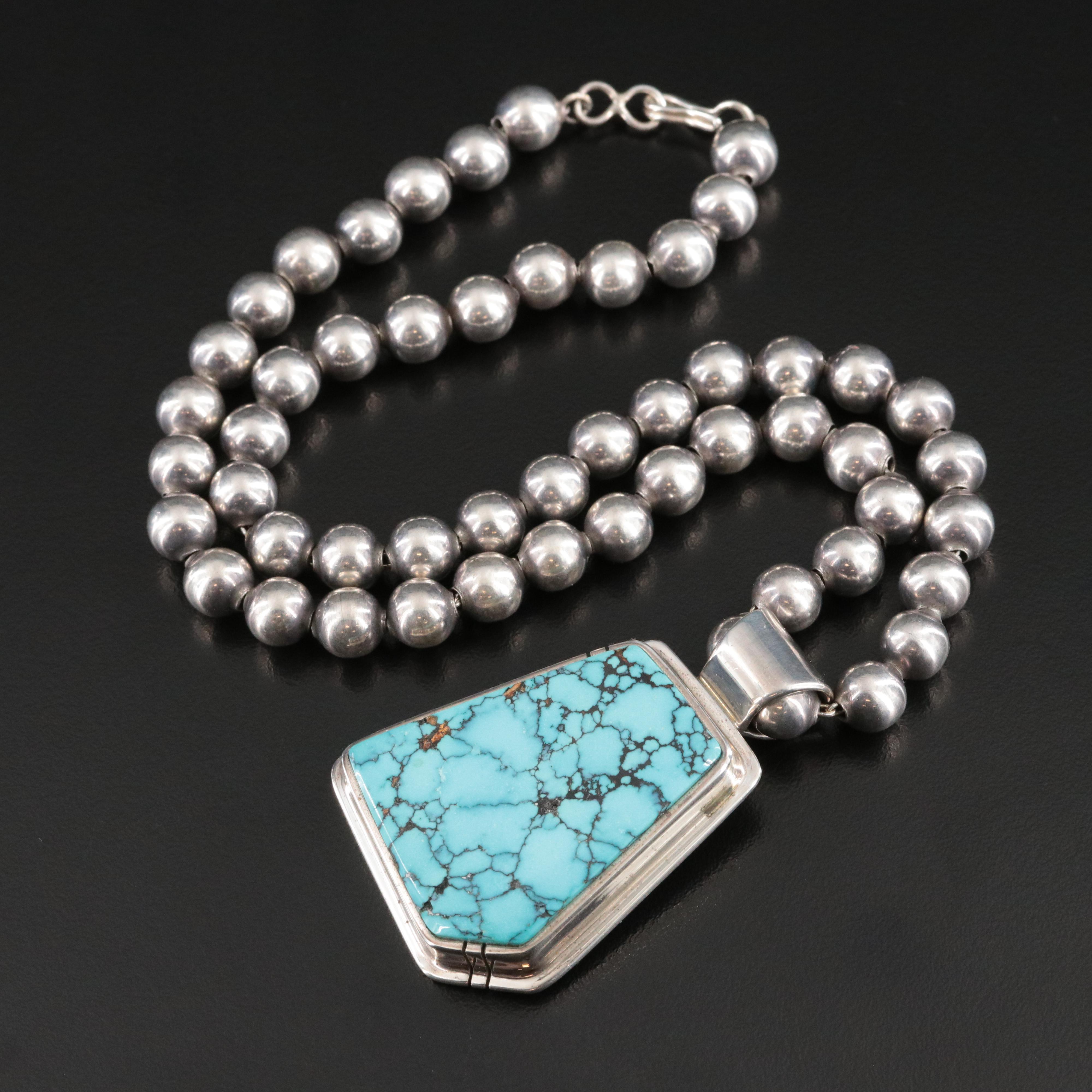 Daniel Zender Southwestern Sterling Turquoise Pendant Necklace