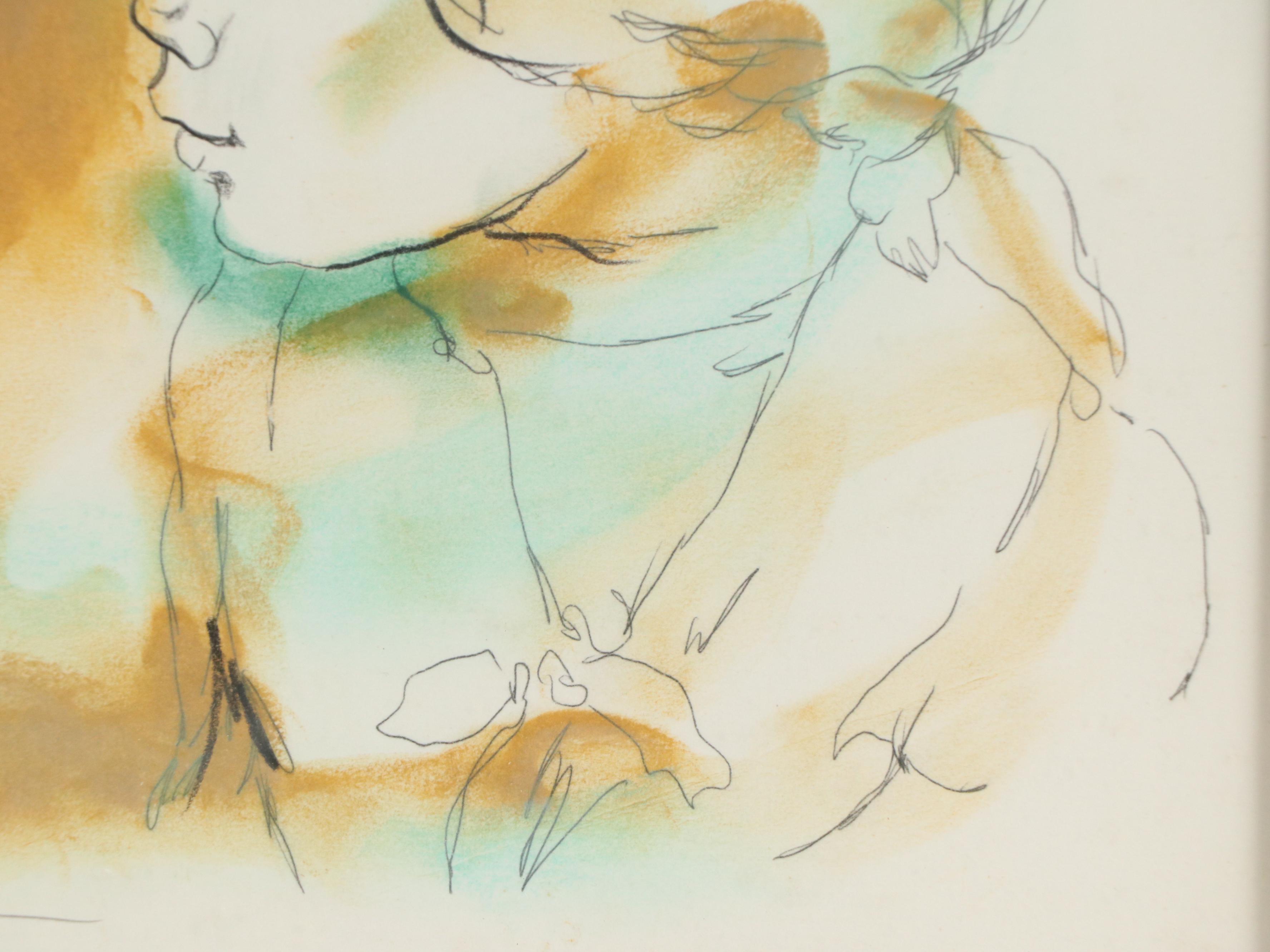 Hyacinthe Kuller Baron Hand-Colored Lithograph of Girl in Profile