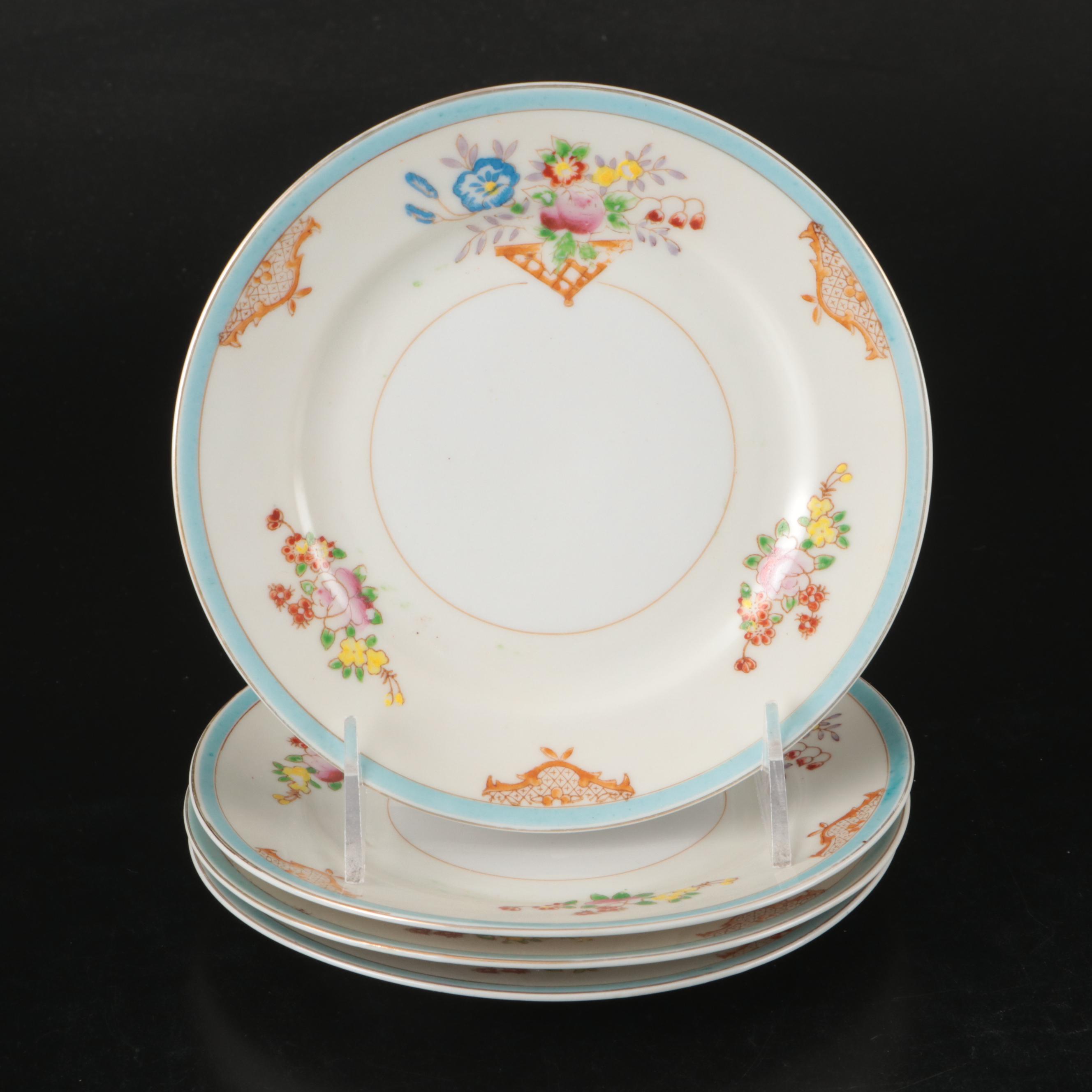Japanese Hand-Painted Floral Porcelain Tea Set with Dessert Plates