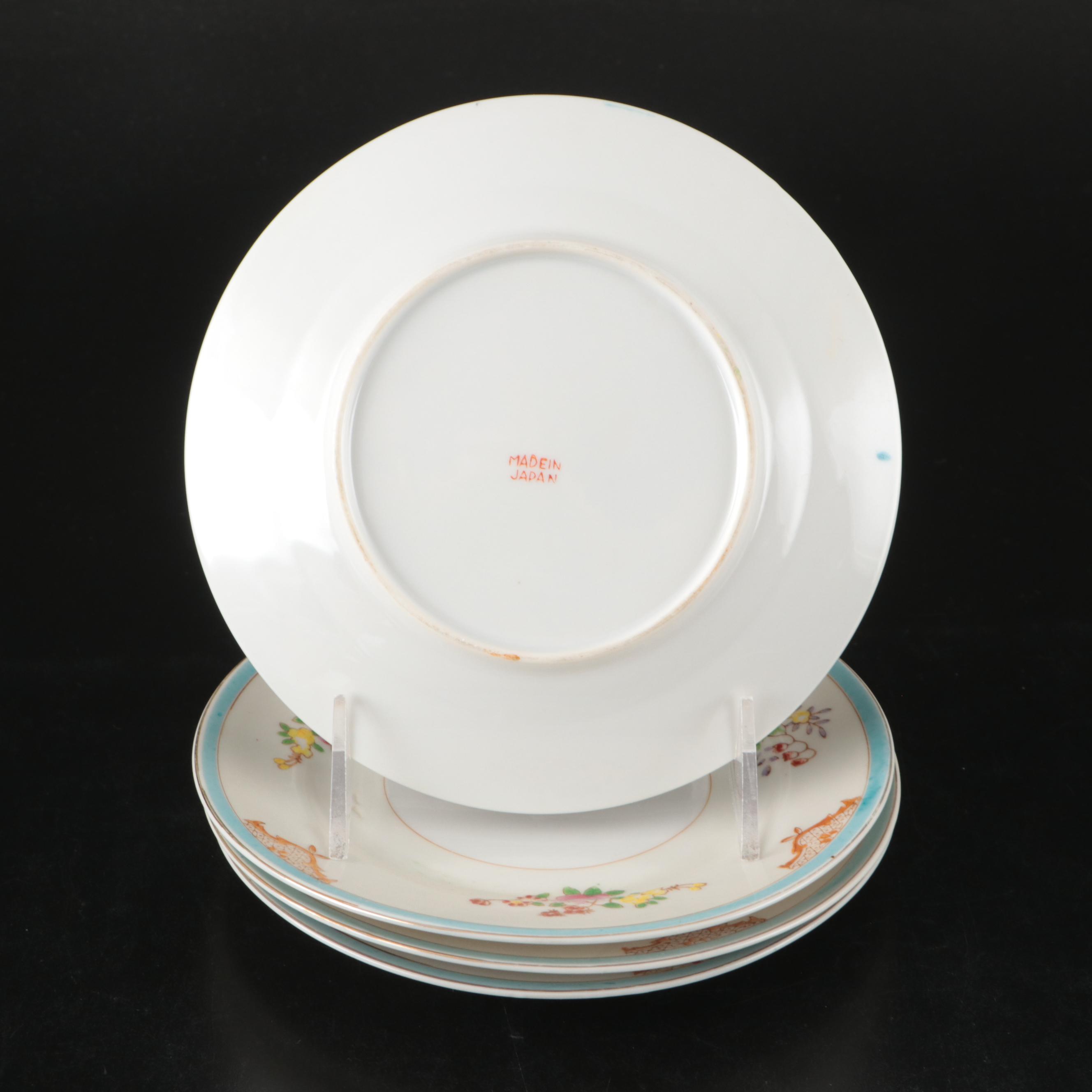 Japanese Hand-Painted Floral Porcelain Tea Set with Dessert Plates