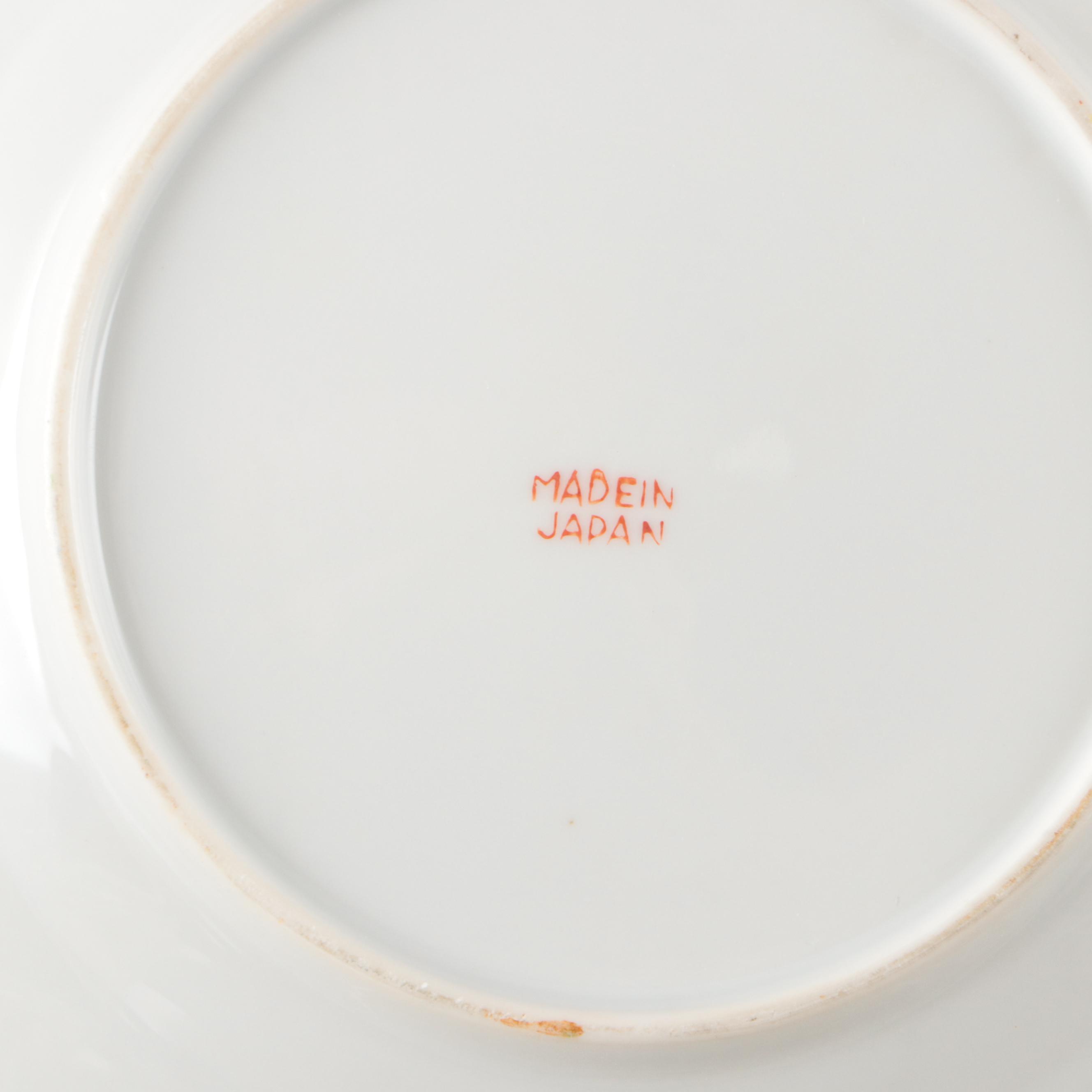 Japanese Hand-Painted Floral Porcelain Tea Set with Dessert Plates