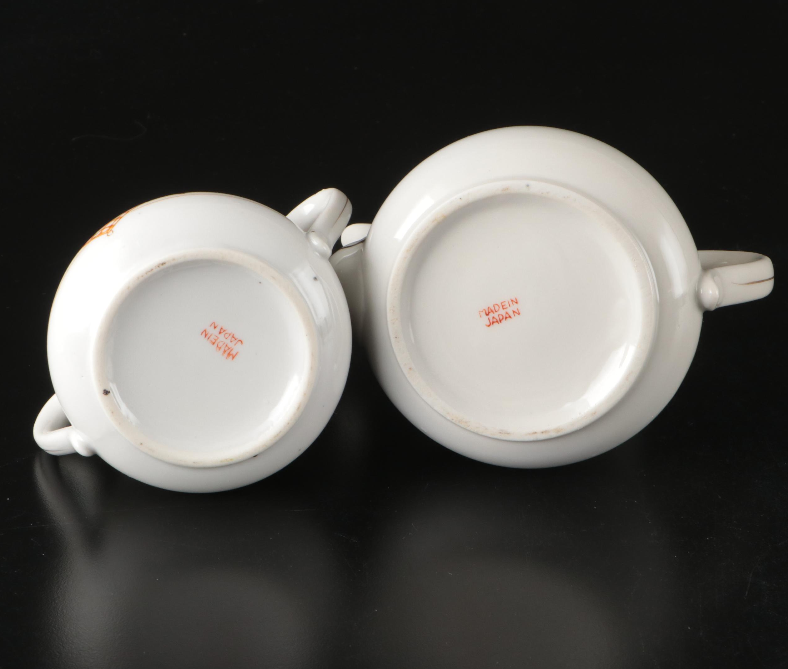 Japanese Hand-Painted Floral Porcelain Tea Set with Dessert Plates