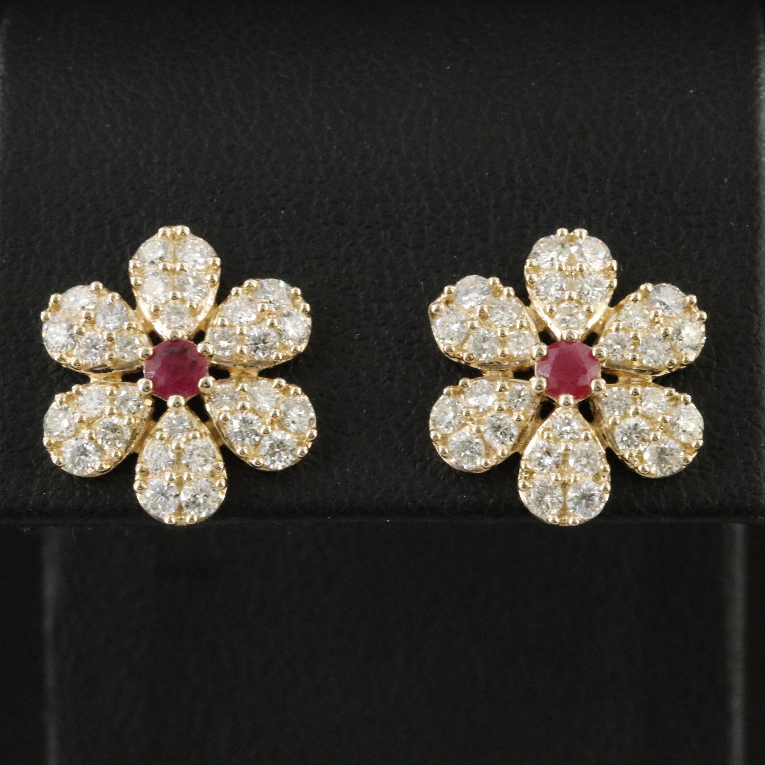 14K 1.20 CTW Diamond and Ruby Flower Earrings