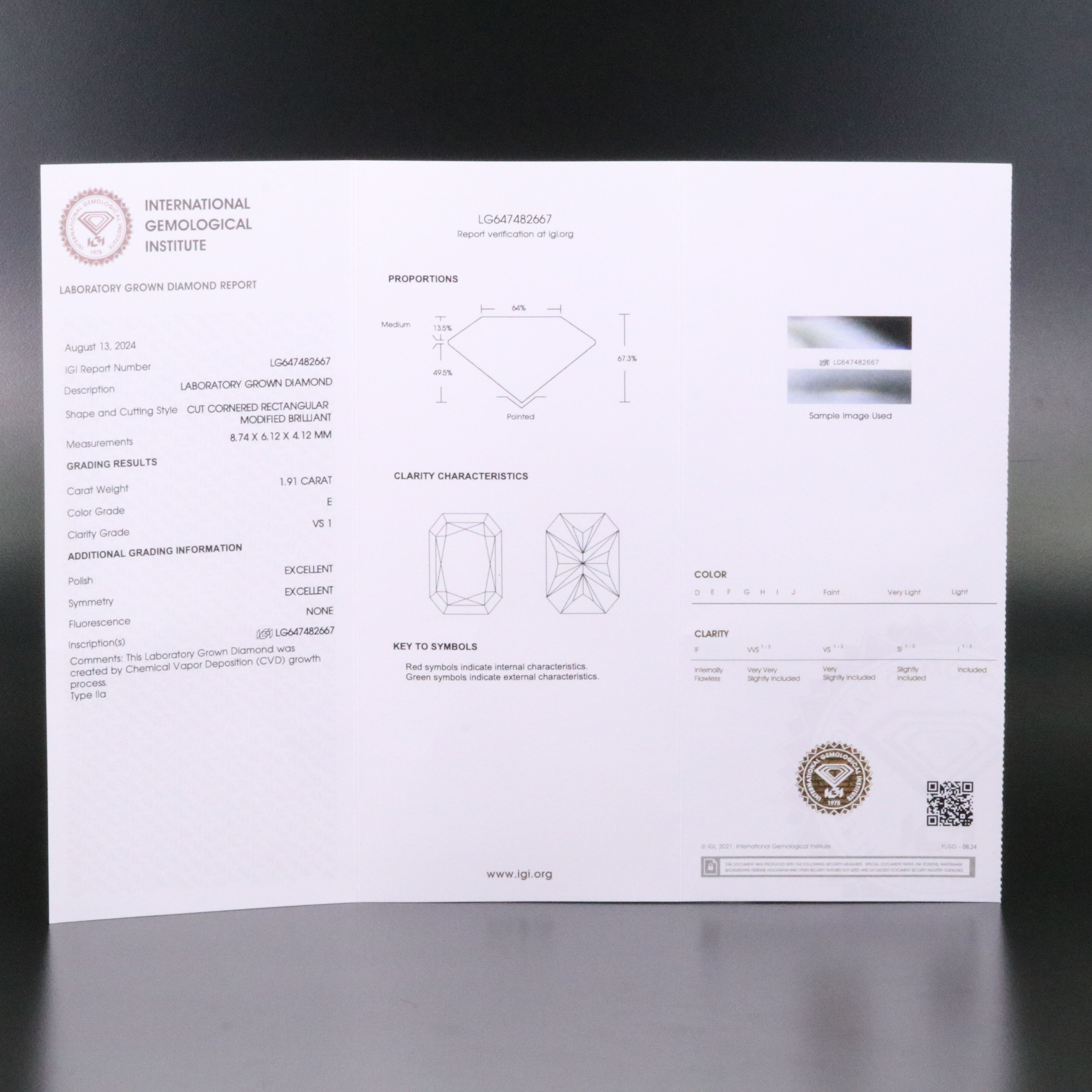 Loose 1.91 CT Lab Grown Diamond with IGI Repor